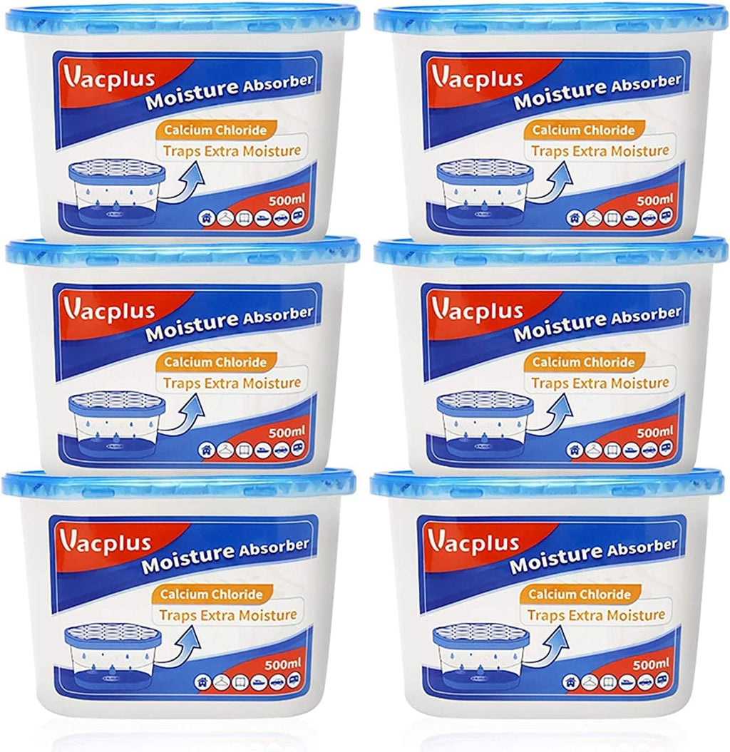 Vacplus Moisture Absorbers 6 Pack, 10.5 Oz Portable Humidity Absorber Boxes for Your Bathroom, Closet & Car, Dehumidifier with Fragrance Free, Navy Blue