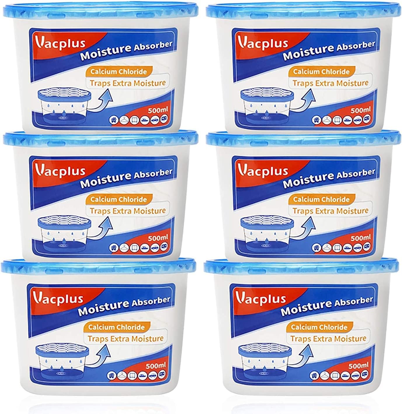 Vacplus Moisture Absorbers 6 Pack, 10.5 Oz Portable Humidity Absorber Boxes for Your Bathroom, Closet & Car, Dehumidifier with Fragrance Free, Navy Blue