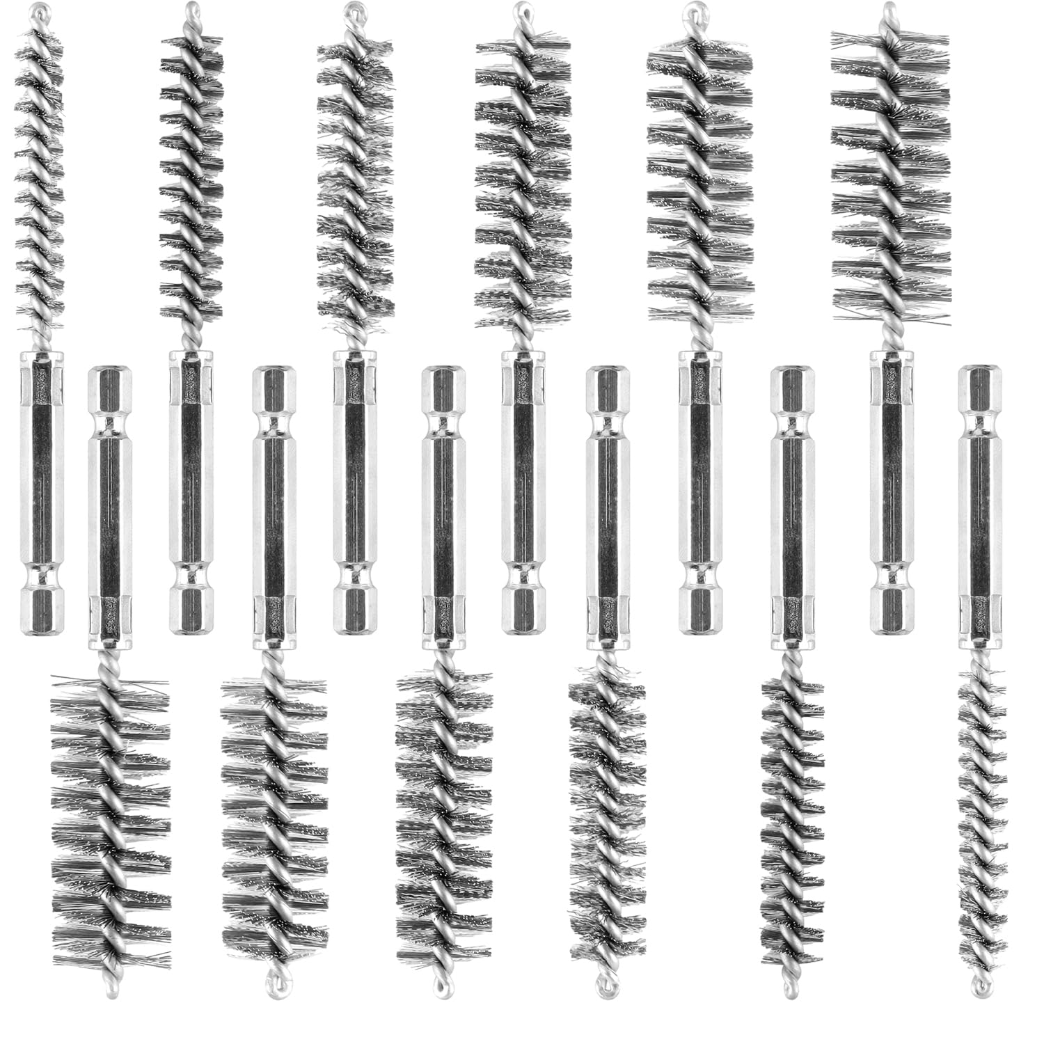 12 Pieces Wire Brush Drill Bore Cleaning Brush Set,with 1/4 Inch Hex Shank Stainless Steel Wire Twisted Brush for Drill Impact Driver