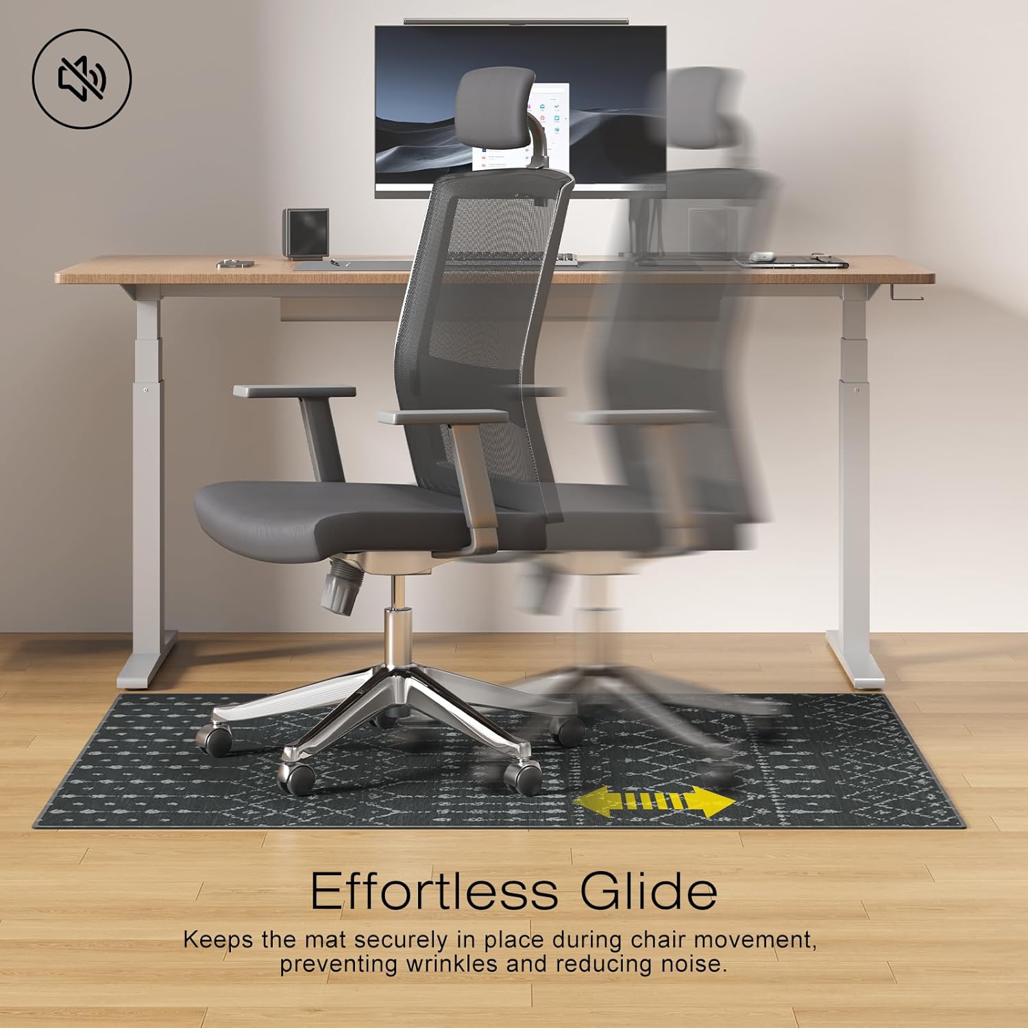 Office Chair Mat for Hardwood & Tile Floors, 55" x 36" Desk Chair Mat, Non-Slip Floor Protector for Rolling Chairs, Machine Washable Area Rug for Home Office, Black