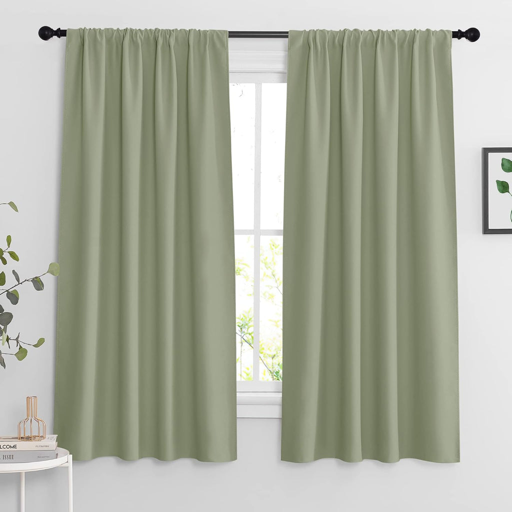 RYB HOME Sage Green 63 inch Curtains for Living Room, Blackout Window Drapes Light Blocking and Noise Reducing Panels for Boys Bedroom Nursery, W 42 x L 63 inchs, Set of 2, Sage Green