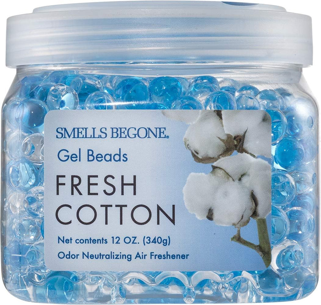 SMELLS BEGONE Odor Eliminator Gel Beads - Air Freshener - Eliminates Odor in Bathrooms, Cars, Boats, RVs & Pet Areas - Made with Essential Oils - Fresh Cotton Scent - 12 Ounce