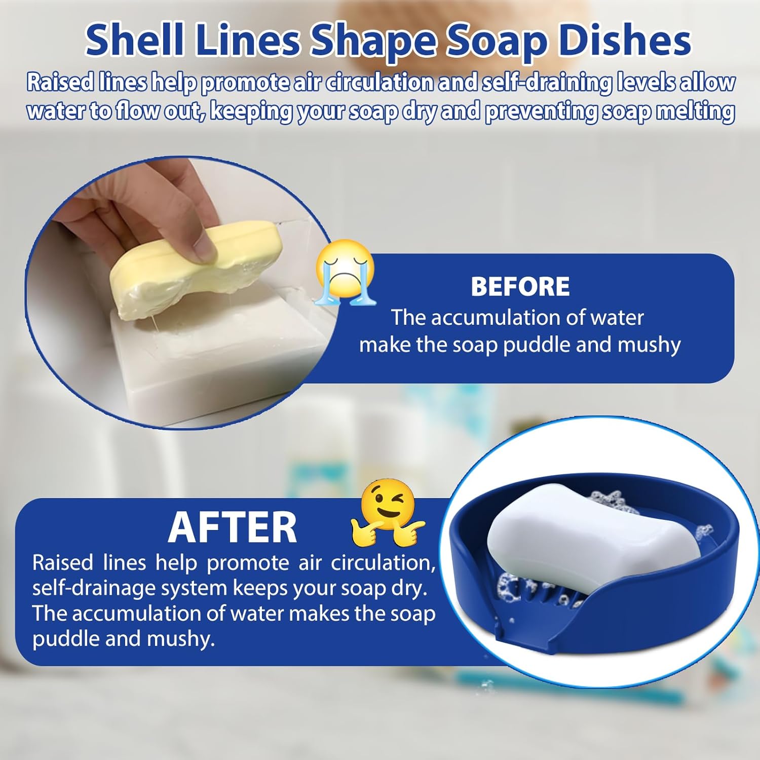 Self Draining Soap Dish, Silicone Suction Cup Soap Holder Tray Savers Container Sponge Holder for Bar Bathroom Shower Kitchen Sink, Can Extend Soap Life (1, Royal Blue)