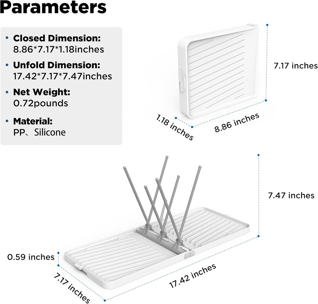 YOTIME Baby Bottle Drying Rack with Drainer, Foldable & Space Saving Drying Rack for Baby Bottles, Nipple and Accessories, White