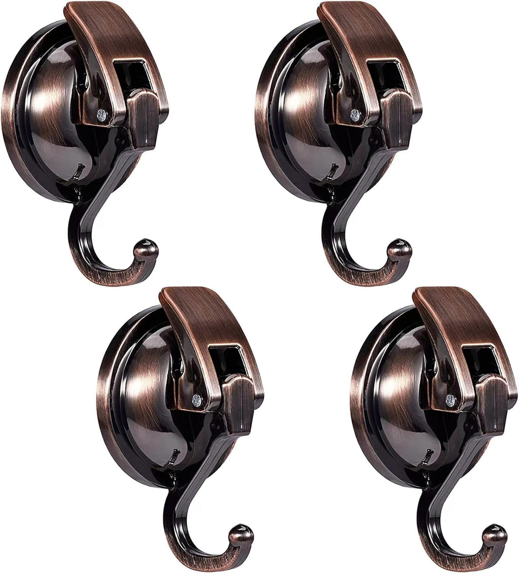Suction Cup Hooks for Shower, Bathroom, Kitchen, Glass Door, Mirror, Tile – Loofah, Towel, Coat, Bath Robe Hook Holder for Hanging – Waterproof Wreath Hanger (Red Bronze 4Pack)