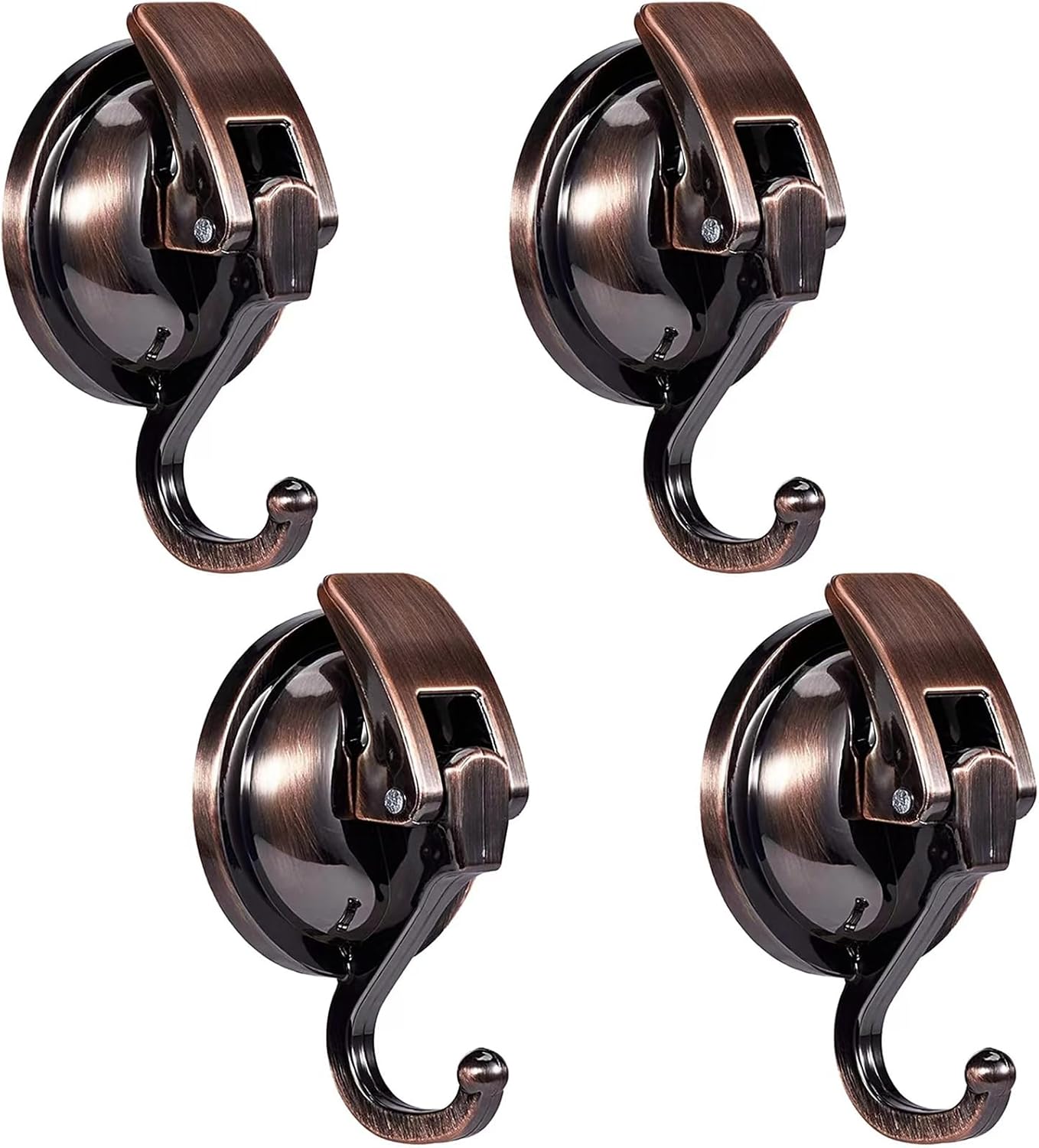 Suction Cup Hooks for Shower, Bathroom, Kitchen, Glass Door, Mirror, Tile – Loofah, Towel, Coat, Bath Robe Hook Holder for Hanging – Waterproof Wreath Hanger (Red Bronze 4Pack)