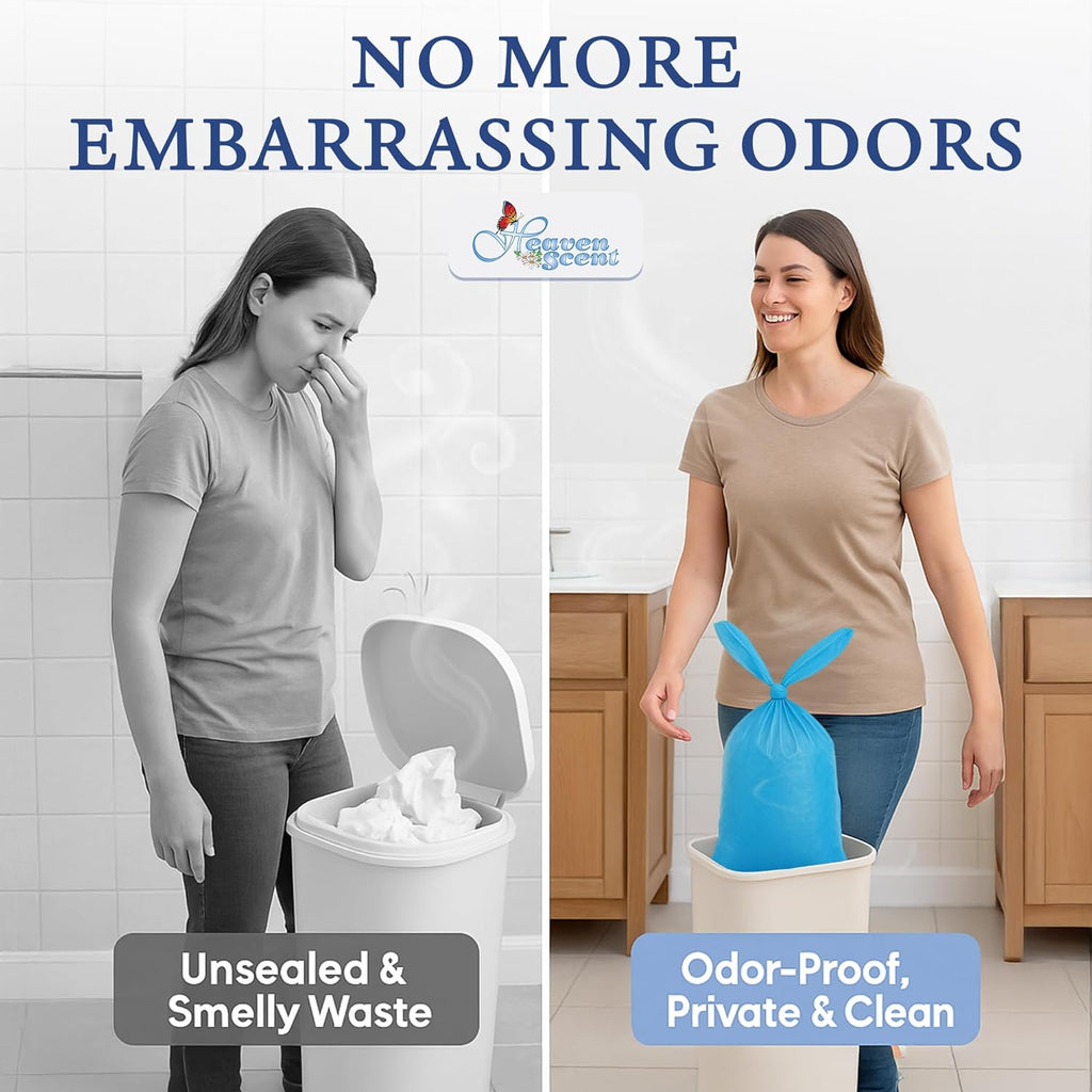 Heaven Scent Hygiene Bags 1.5MIL ULTRA-THICK Discreet Waste Disposal | MADE IN THE USA | Mild Baby Powder Scented Trash Bags for Adult Briefs & Feminine Products - Small, 50 Bags