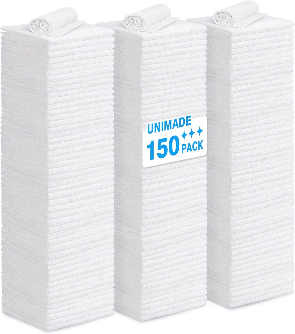 Shop Towels Rags, 150 Pack Reusable Shop Rags Bulk Microfiber Cleaning Cloth Lint Free Cleaning Towels for Car Kitchen Automotive Bar Mechanic Restaurant Garage, 11.5"x 11.5", White