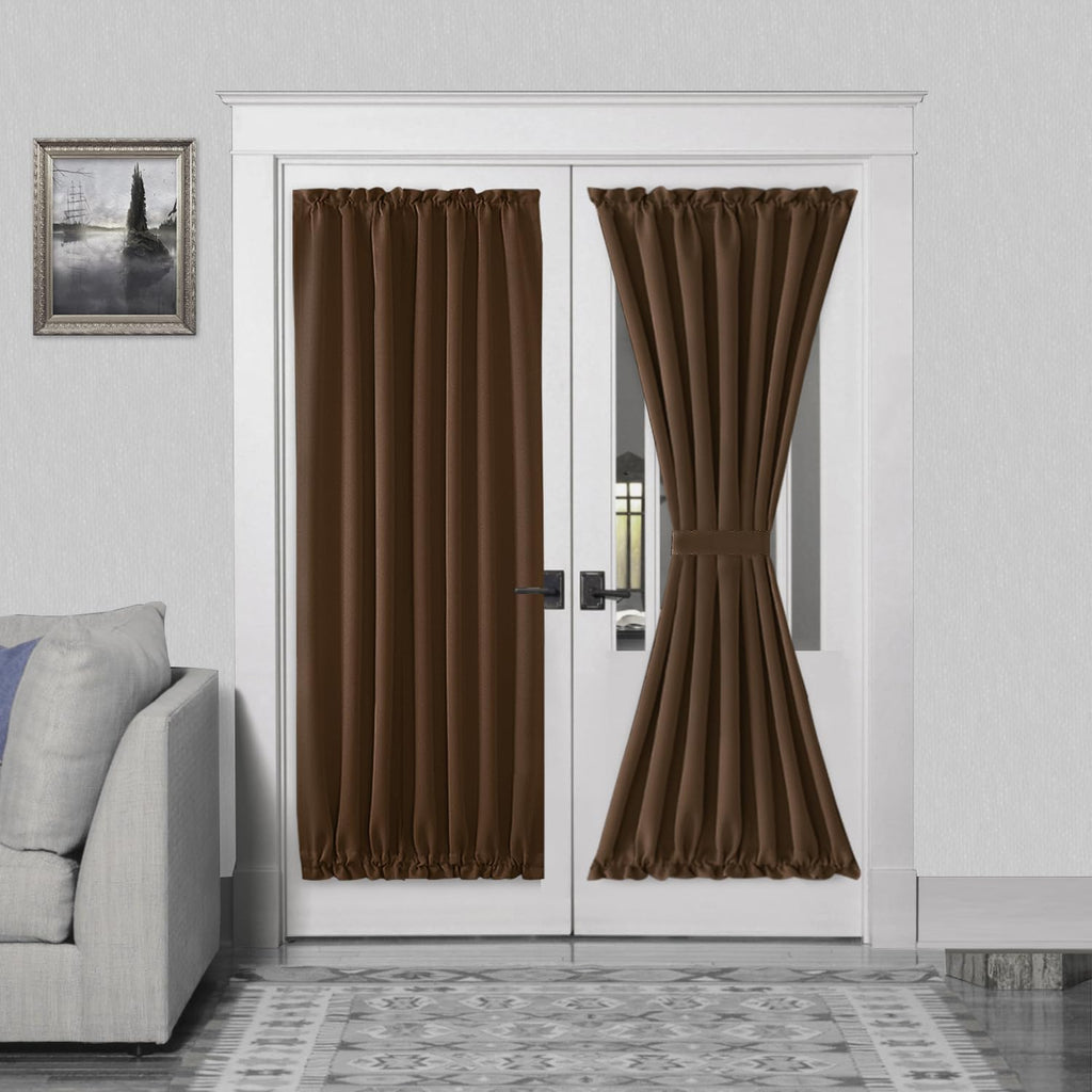 DWCN French Door Curtains – Rod Pocket Thermal Blackout Curtain for Doors with Glass Window, Kitchen and Patio Doors for Privacy, 54 X 72 Inches Long, 1 Curtain Panel with Tieback, Brown