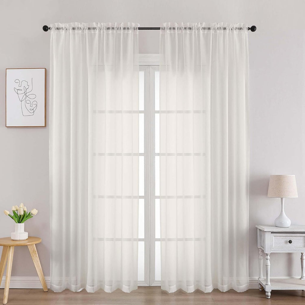 Chyhomenyc Ivory Sheer Curtains 84 Inches Long 2 Panels, Light Filtering Ivory Curtains for Living Room, Soft Gentle Voile Rod Pocket Bedroom Window Drapes, 59Wx84L Inch, 2PCS