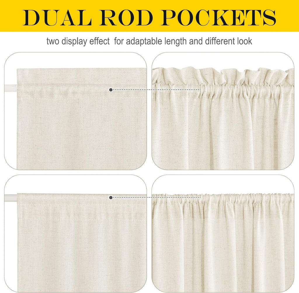 NICETOWN Natural Linen Door Curtains French for Glass Door Window Sidelight Curtains for Front Cafe Sheer Drapes Light Filtering Rod Pocket Blinds for Bathroom Kitchen, 1 Panel, 26W x 50L