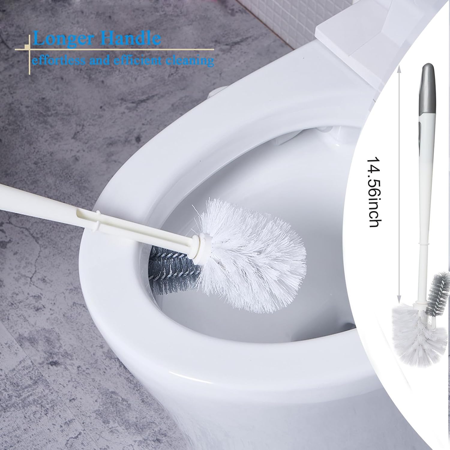 2 Pack Toilet Bowl Brush Without Holder for Bathroom, Under-Rim Double Brush Head, Long Handle Household Cleaning Brushes Set (2 Pack Grey Brush Without Holder)