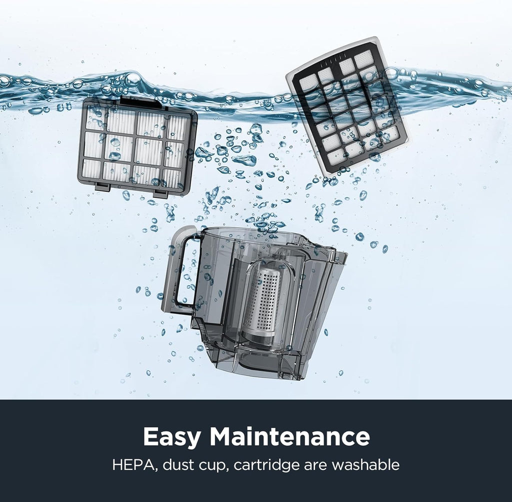 Eureka Bagless Canister Vacuum with Washable HEPA Filter, 16KPA Suction for Carpets/Hard Floors, Compact Design with 3 Cleaning Tools, 2-Motor Household Vacuum, Lightweight and Easy Maneuverable