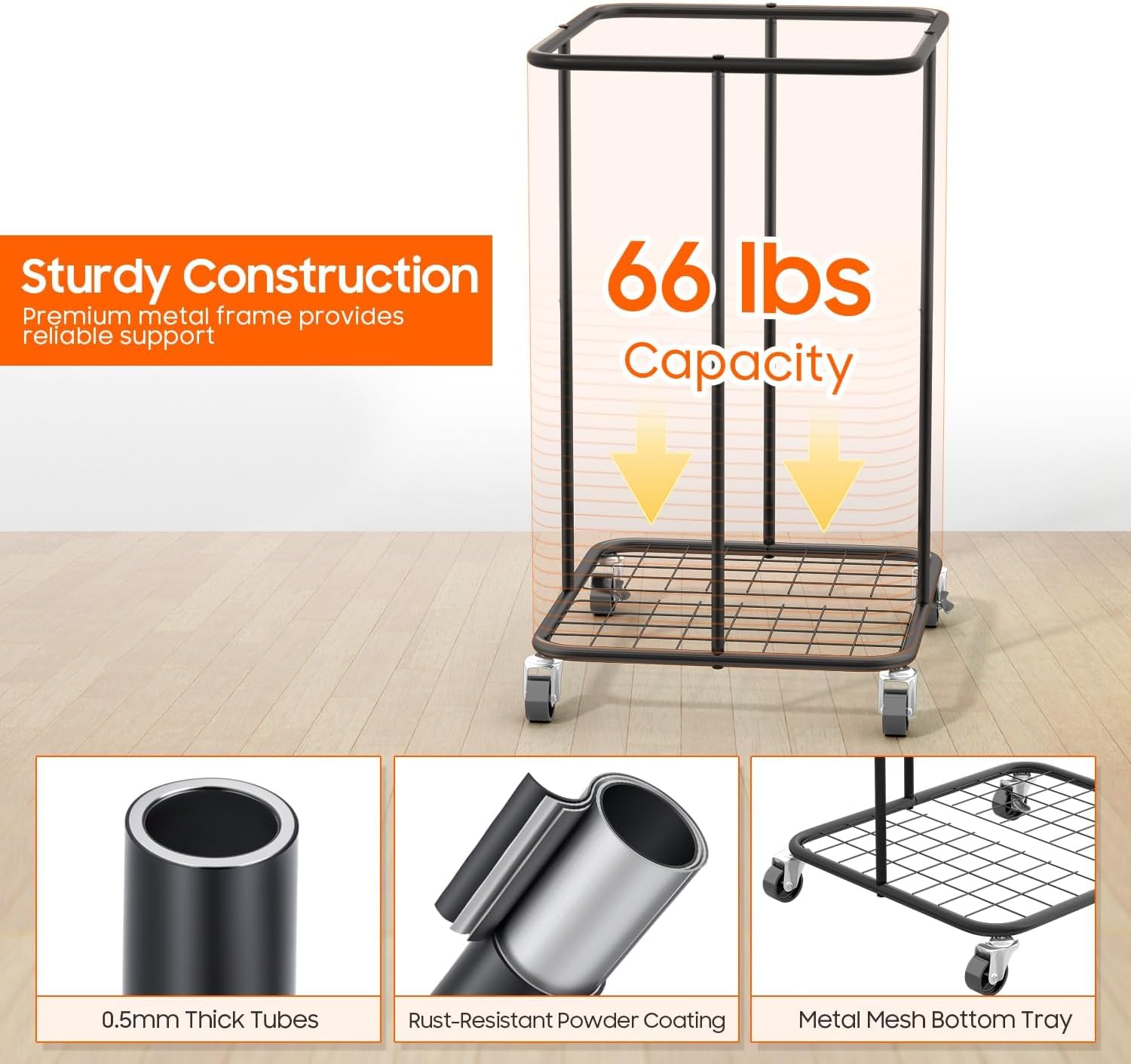 150L Laundry Hamper with Wheels, Rolling Laundry Basket with Metal Frame and Removable Bag, Large & Tall Dirty Clothes Hampers for Bedroom Aesthetic, Laundry Room, Bathroom, Dorm-Blue