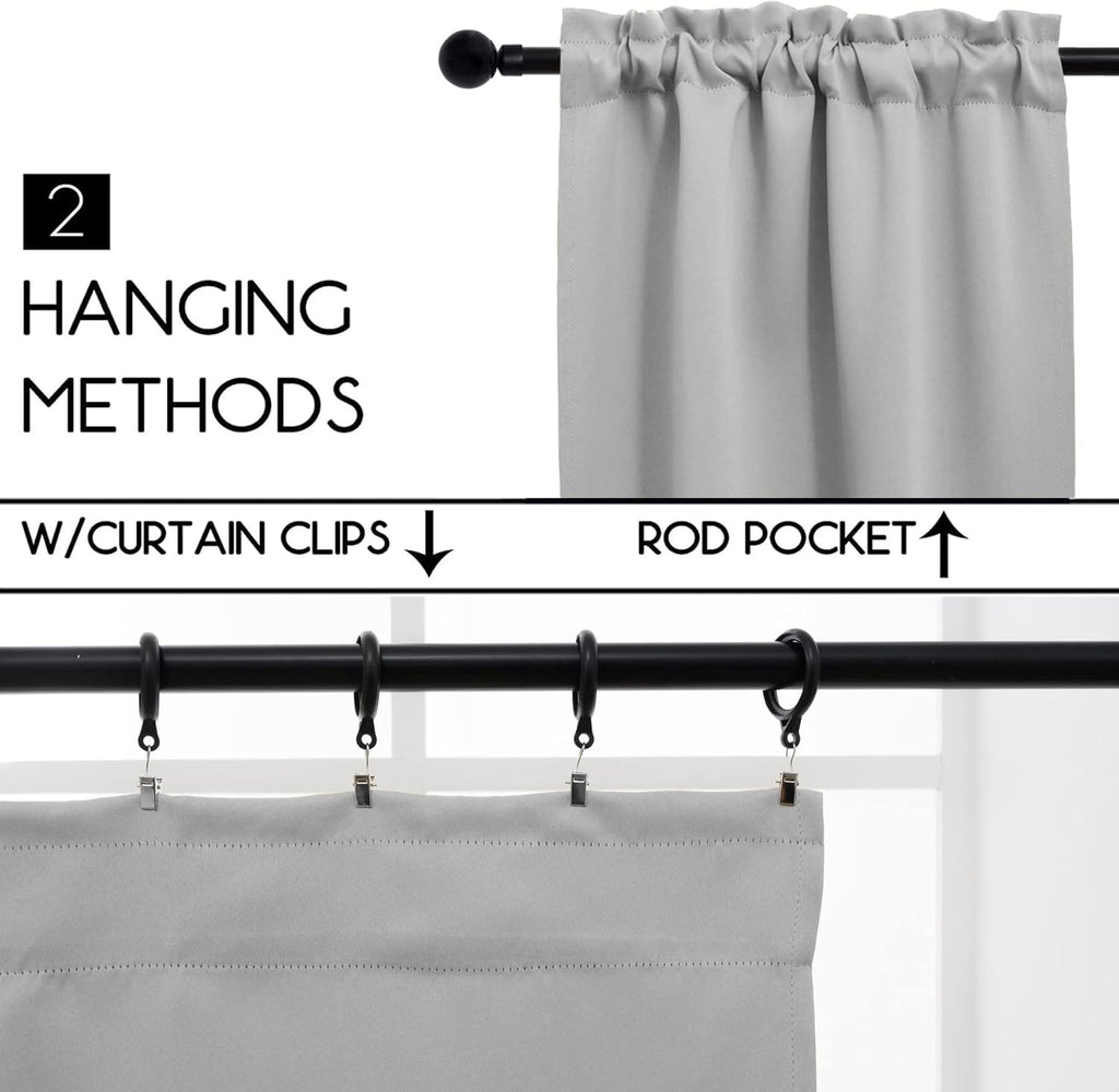 Pickluc Light Grey Cafe Curtain - 30 Inch Length, Half Window, Rod Pocket, Short Blackout, 30" Wide x 30" Long, 2 Panels