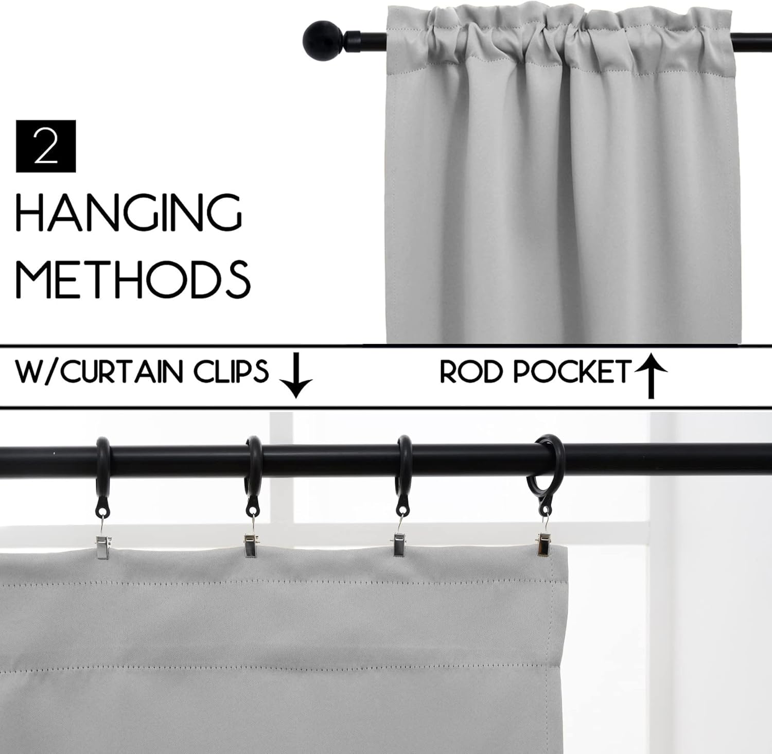 Pickluc Light Grey Cafe Curtain - 30 Inch Length, Half Window, Rod Pocket, Short Blackout, 30" Wide x 30" Long, 2 Panels