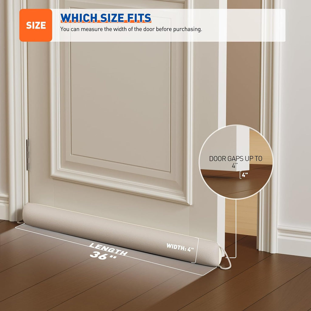 MAGZO Door Draft Stopper 36 Inch-Beige, Under Door Draft Blocker Air Stopper Door Bottom Insulation Snake Draft Stopper