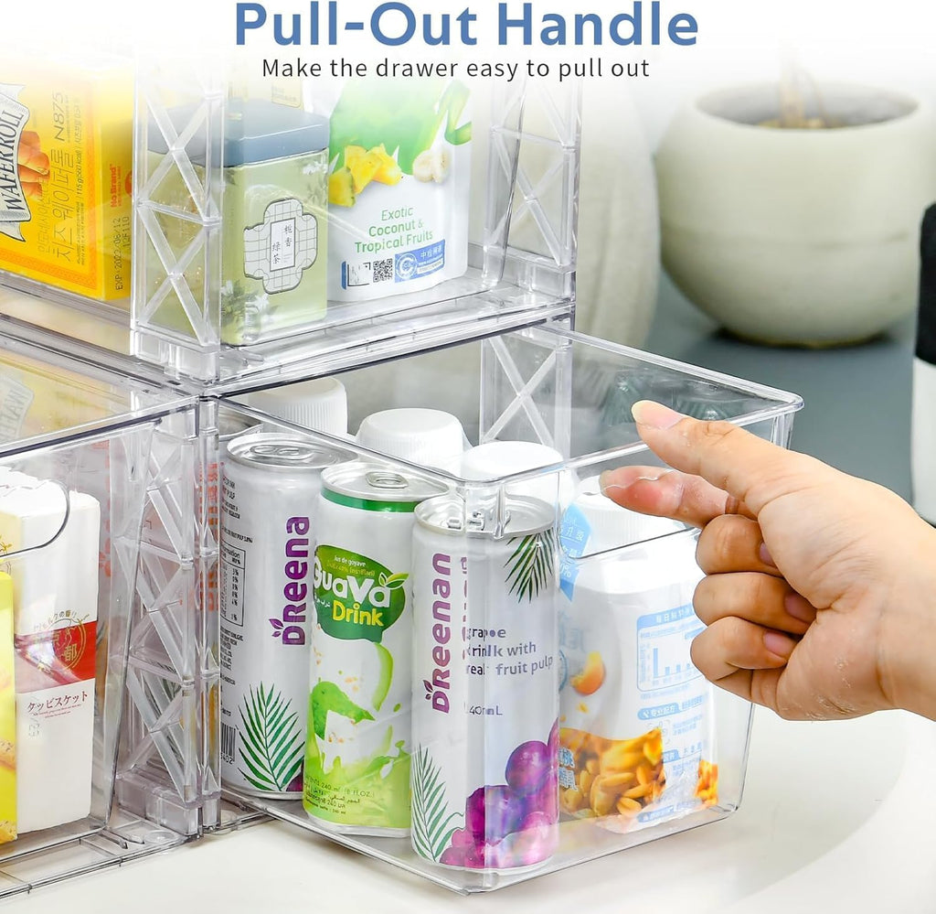 Plastic Drawers Storage, 6Pack Clear Stackable Storage Drawers, Acrylic Storage Bins with Drawers for Fridge Organizers, PlasticDrawers Stackable for Makeup Organizers Cosmetic Display, Large