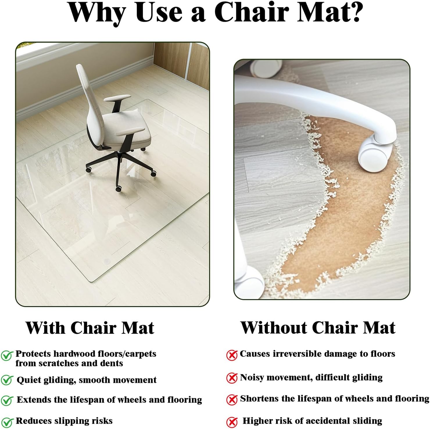 Koonmi Tempered Glass Chair Mat for Hardwood Floors & Carpets, 46" x 55“ Transparent Heavy Duty Office Floor Protector with Noise-Free Gliding Shatterproof for Home Office Desk