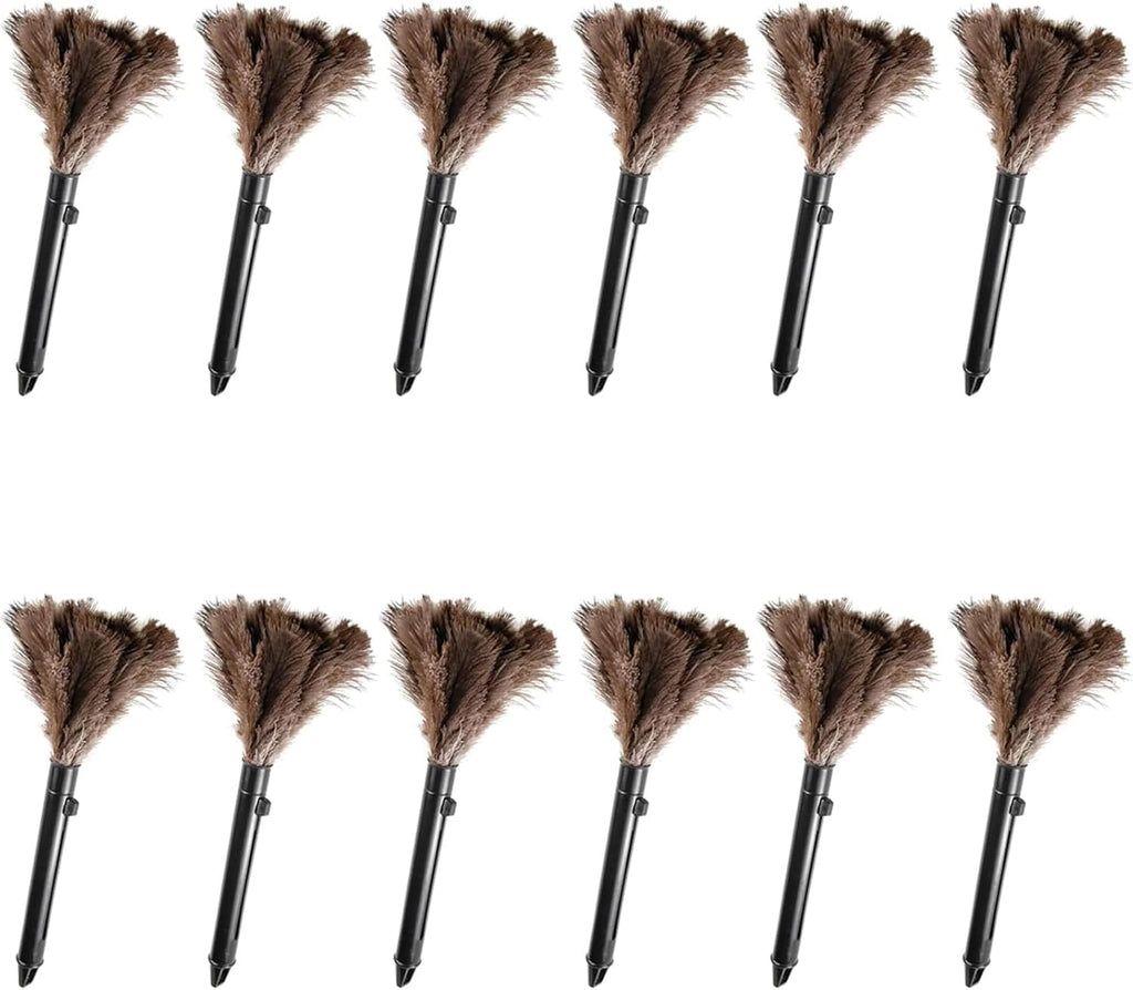 Retractable Feather Duster-Genuine Ostrich Feathers,Anti-Static,Reusable Eco-Friendly Handheld Cleaning for Keyboard,Home,Car,Office(10 to 15 Inches) 12Pack