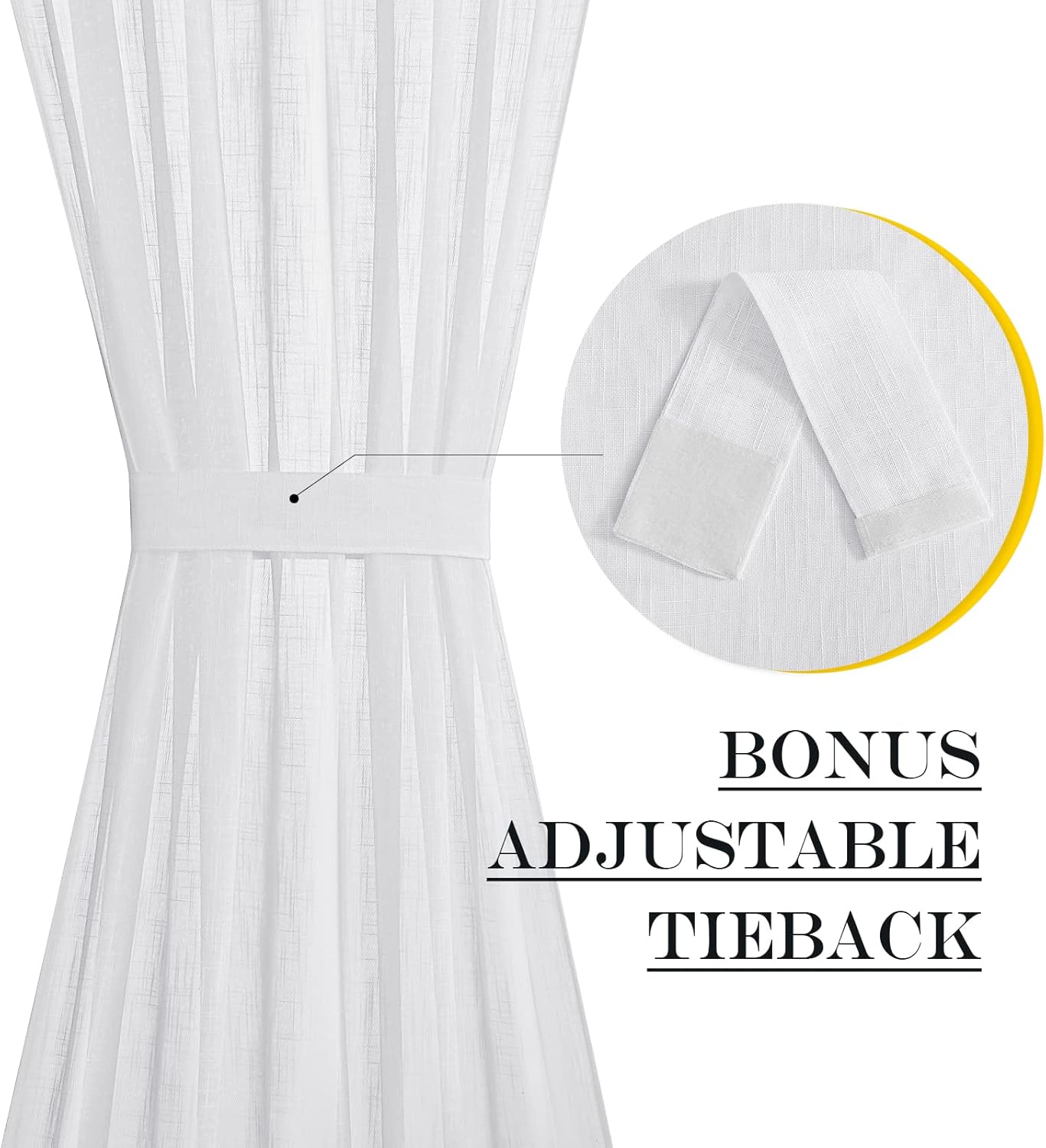 NICETOWN French Door Curtain Panel Linen Look Classroom Window Shade Sidelight Filtering 72 Inches White Sheer Curtains for Front Doors with Tieback, 36 Inches Wide, Sold in 1 PC