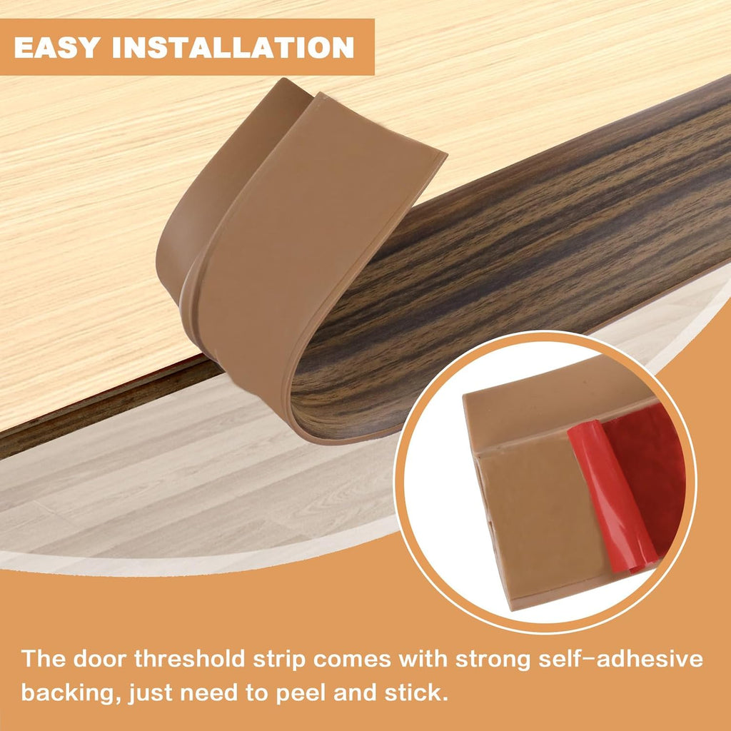 Vinyl Door Threshold Flooring Transition Strip Self Adhesive Carpet Edging Strip for Laminate Doorway Edge Threshold from 2/5" to 3/5" (Smoked Brown Wood Grain, 10 Ft)