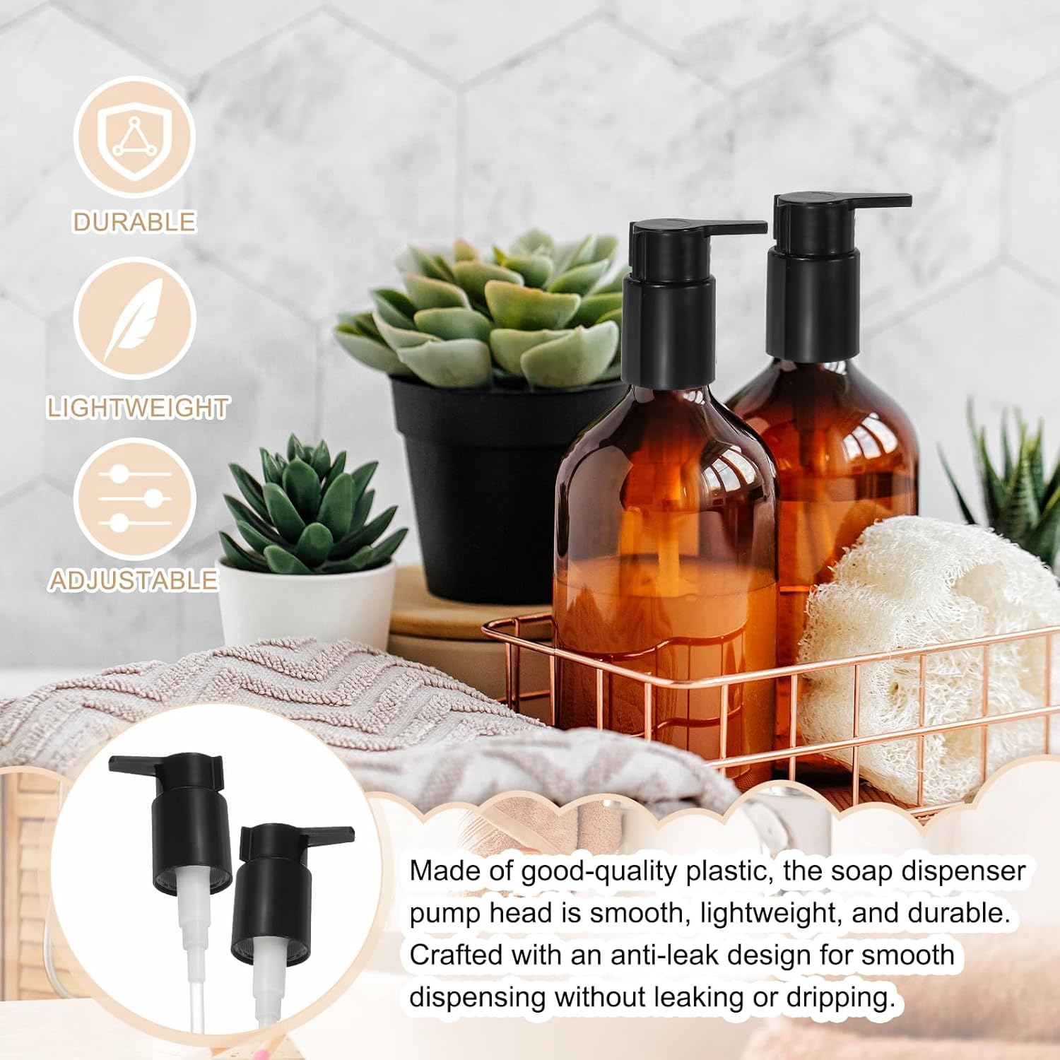 uxcell 4 Pcs Soap Dispenser Pump Heads, Hand Soap Dispensers Top Pumps Replacement Clip-on Pumphead for Standard 24/410 Neck Size Bathroom Lotion Shampoo Bottle, Black