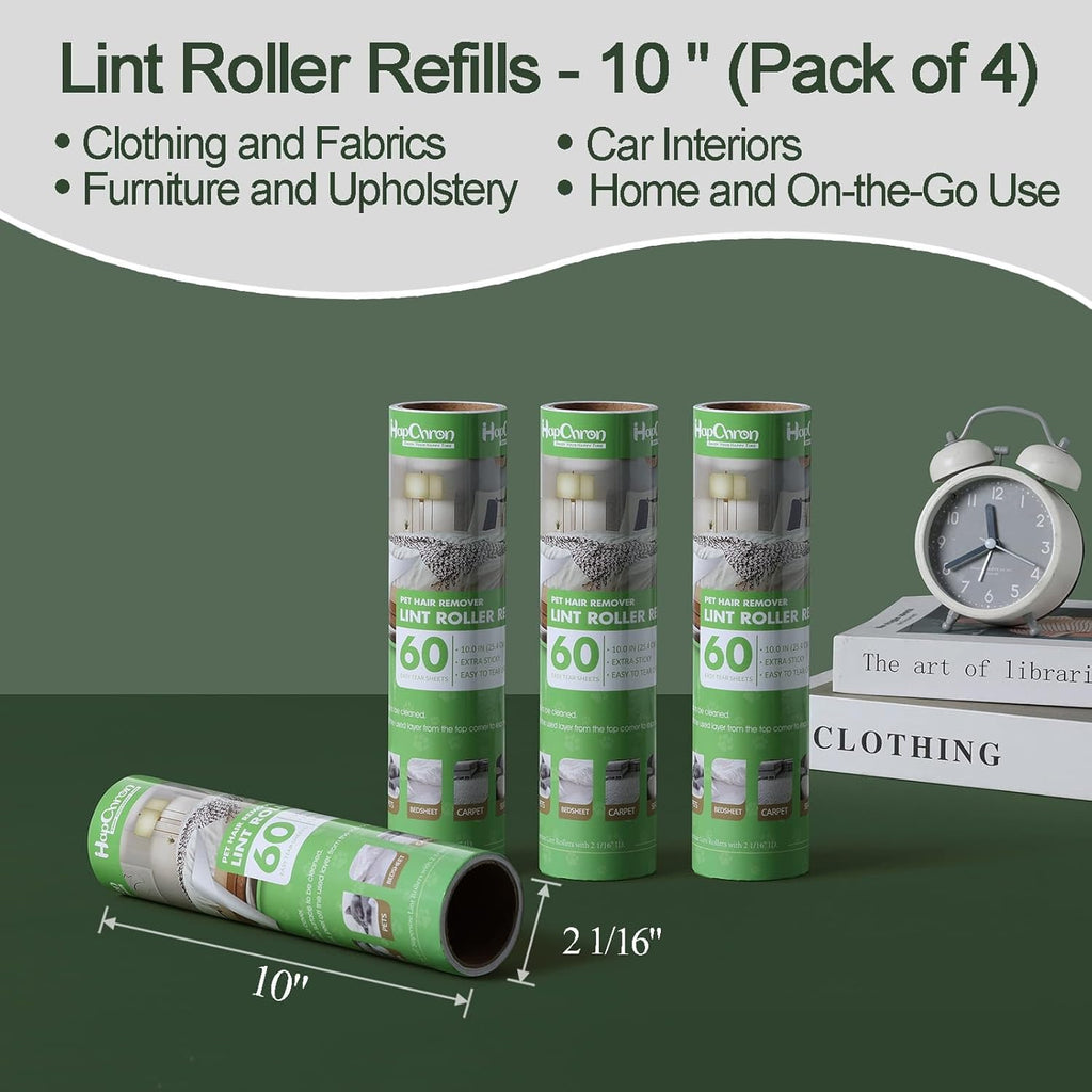 10 inch Mega Lint Roller Refills for Evercare Pet Mega Lint Roller and Leo Cleaning Roller, Fits Most 10" Supersize Lint Rollers with 2 1/16" ID, Total 240 Easy Tear Sheets (Pack of 4)