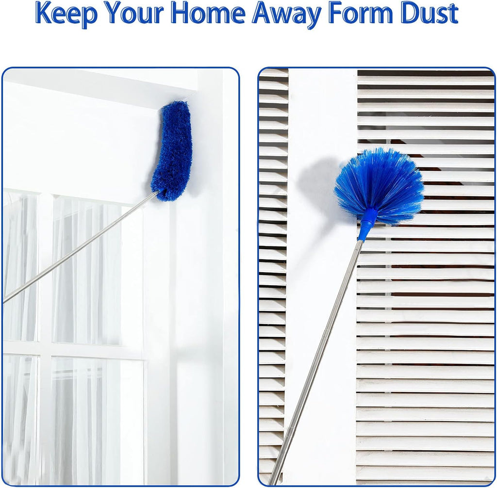 Duster, Microfiber Dusters with 2 Handle Sets, Durable 15-98.1 Inches Long Telescopic Rod, Washable, Feather Dusters for Cleaning Cobweb and Ceilings Fans, 5 Pack (Blue)