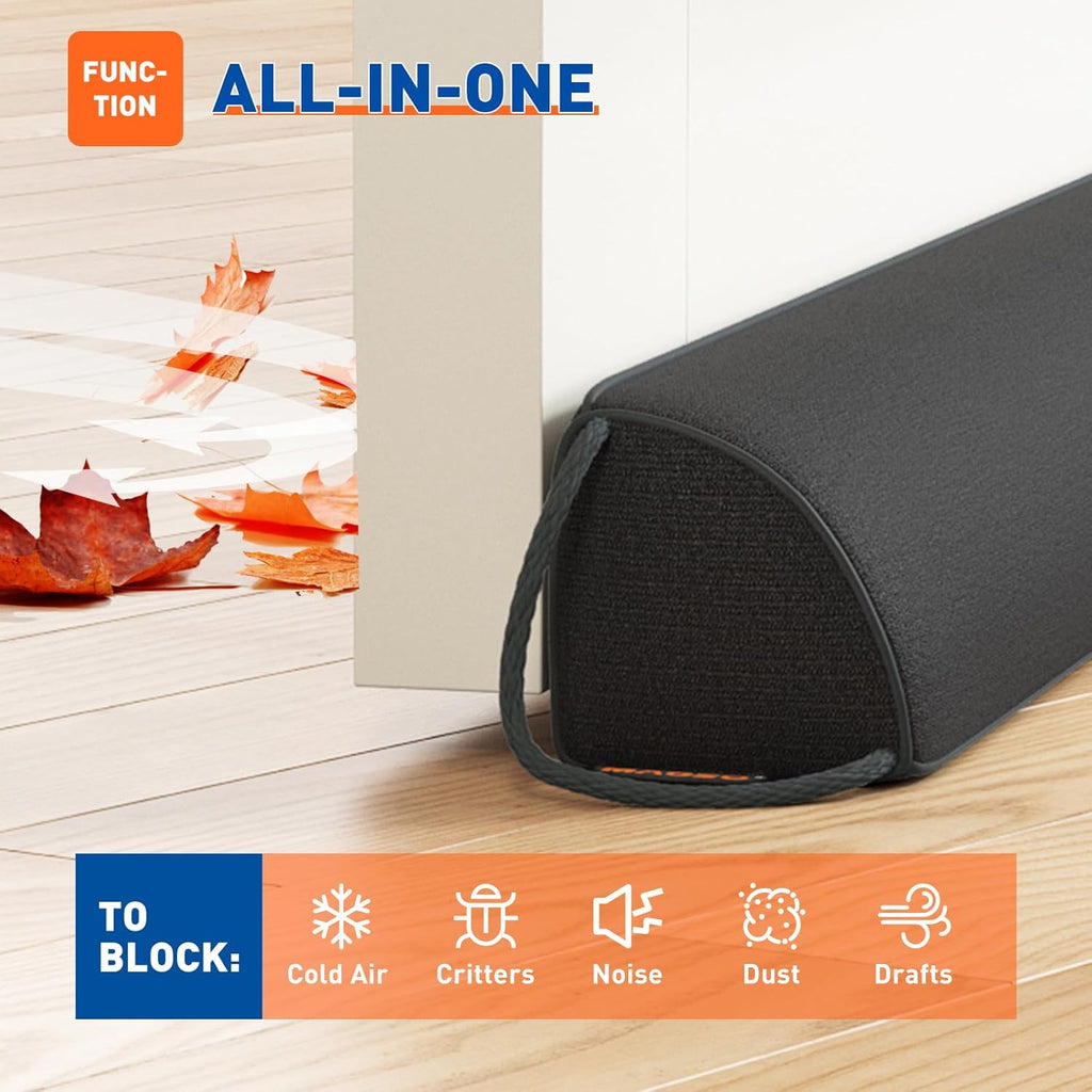 MAGZO Door Draft Stopper 32 Inches, Weighted Triangular Door Snake for Winter Noise Blocker with Hook Loops,Black