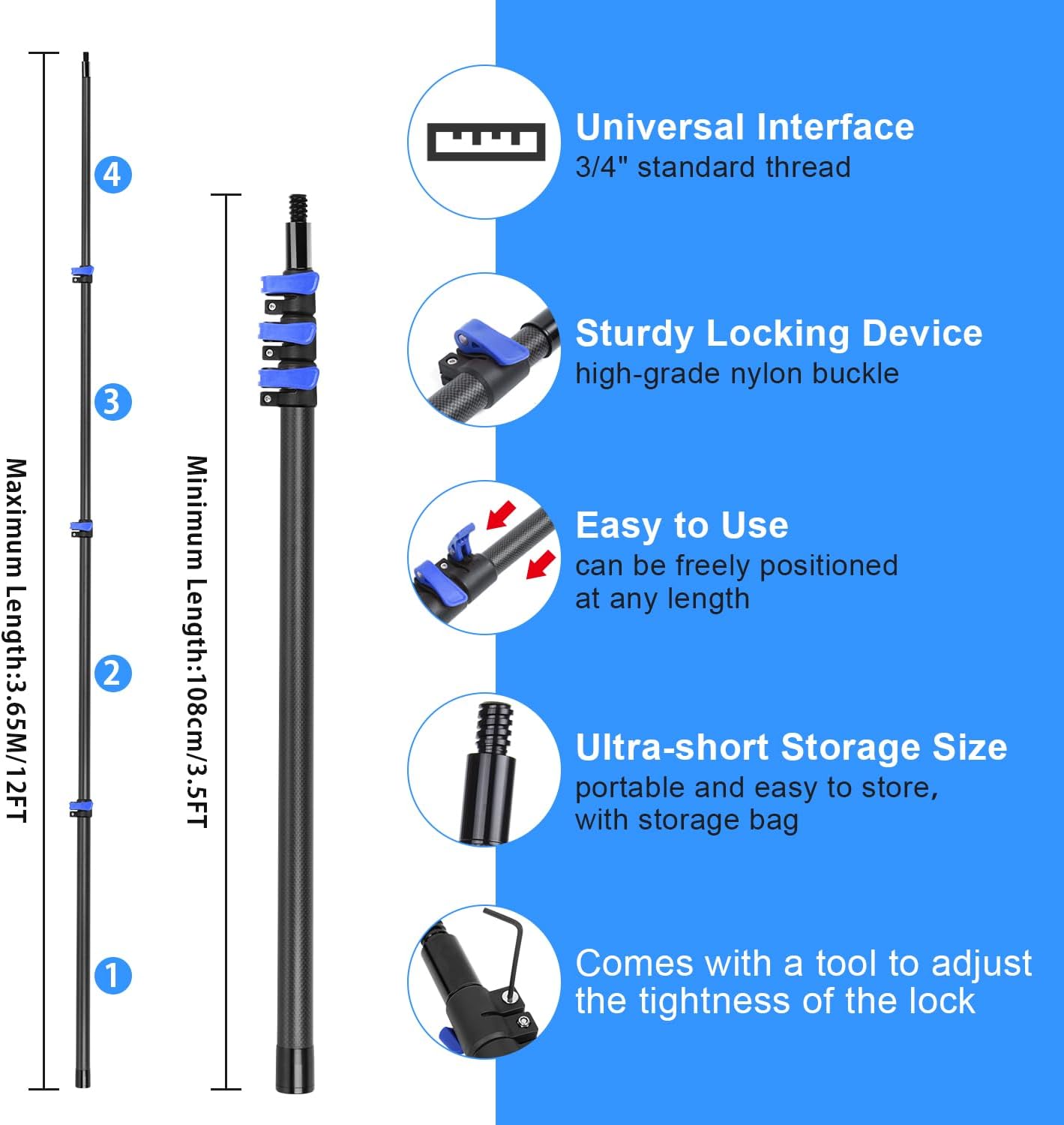 18 Foot High Ceiling Duster Kits with 3.5-12 FT Carbon Fiber Extension Pole, Feather Duster, Cobweb Duster, Ceiling Fan Duster, Window Squeegee & Cleaner with Pole 12 Ft