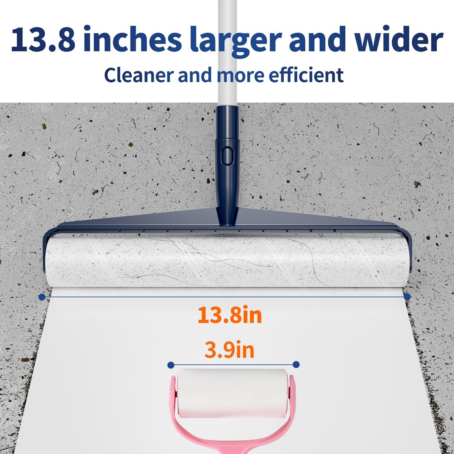 13.8in Large Size Floor Lint Rollers for Pet Hair Extra Sticky 51.2in Long Handle Giant Big Hair Picker Upper from Sticky Mop for Cleaning Dog Cat Hair Animal Fur Removal Roller Couch Bed Sheet Carpet