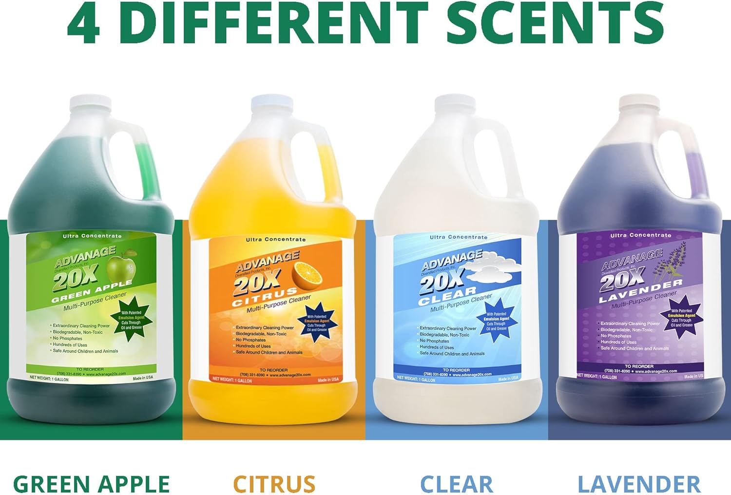 All Purpose Cleaner Concentrate - Advanage 20X The Wonder Cleaner Green Apple for All Surfaces Around Bathroom, Kitchen, Oil and Grease, Multi Purpose Cleaner for Household Cleaning Solution, 128 FlOz