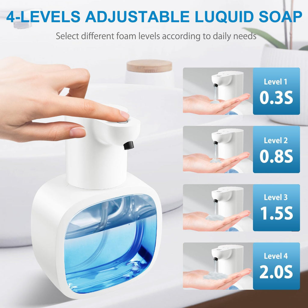Automatic Liquid Soap Dispenser with 500ml /17oz Capacity, Touchless Soap Dispenser with 4 Level Adjustable, Rechargeable, Wall-Mounted, Waterproof for Kitchen, Bathroom, Hotel, Restaurant