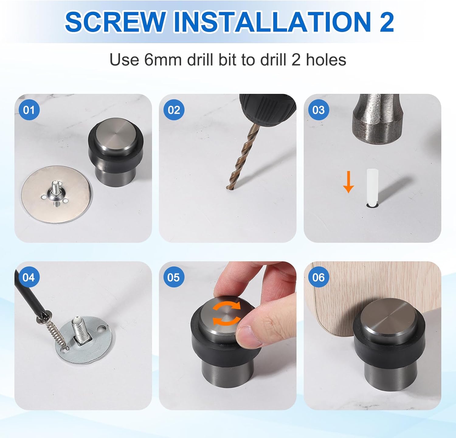 PATIKIL 3Set Round Door Stoppers, 60mm Stainless Steel Door Stop Doorstop Wedge Metal Cylinder Self Adhesive with Screw for Bottom of Door Floor Inside, Gold Tone