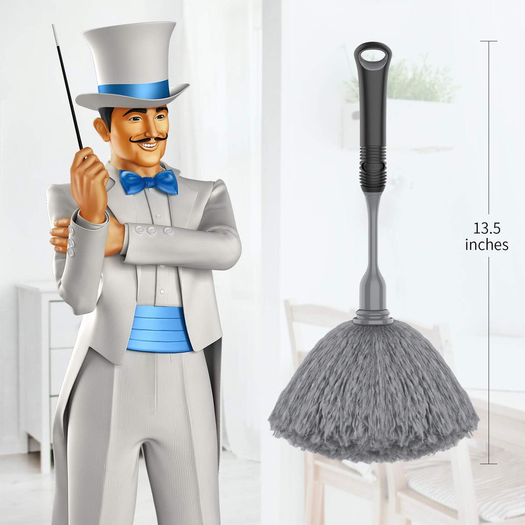 MR.SIGA Microfiber Delicate Duster, Comfortable Non Slip Handle, Detachable Washable Duster Head, Gray & Black
