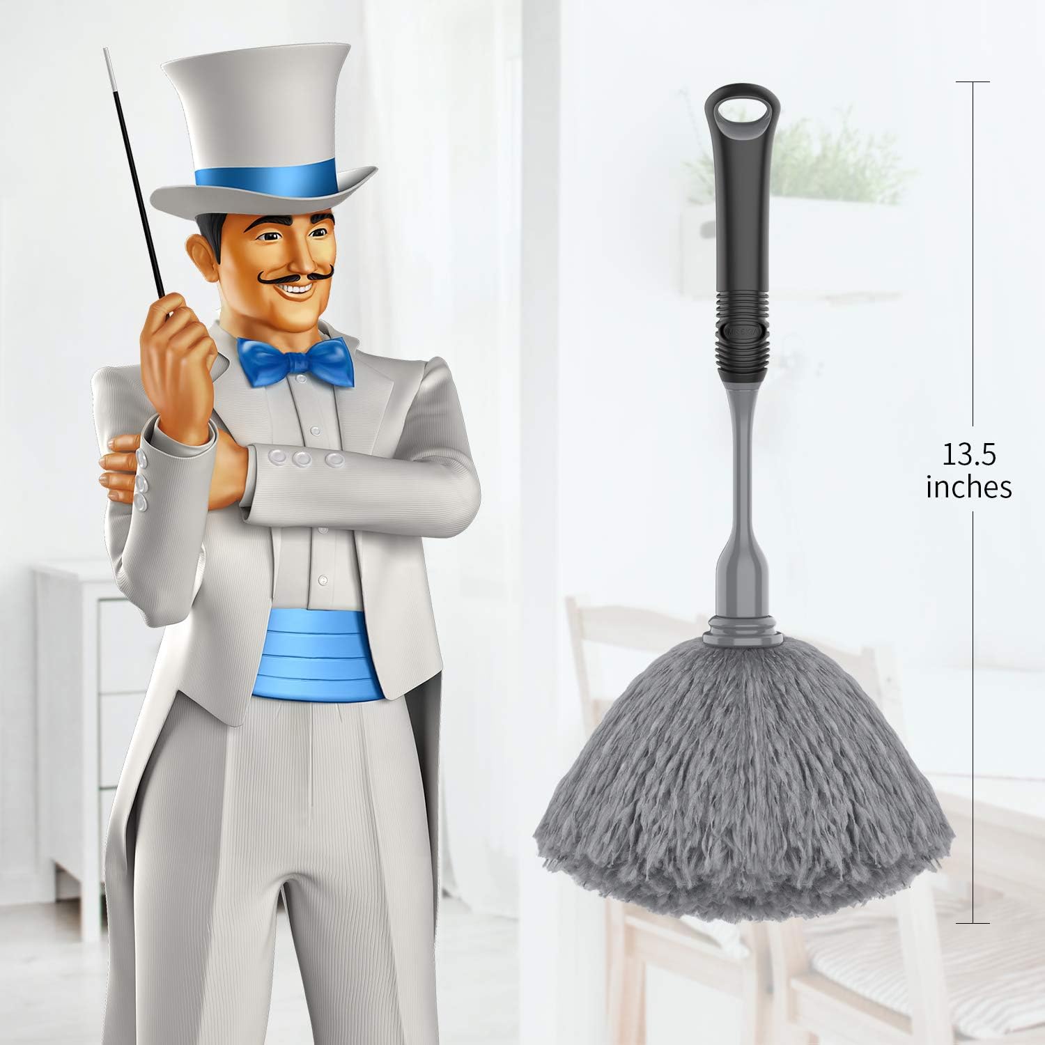 MR.SIGA Microfiber Delicate Duster, Comfortable Non Slip Handle, Detachable Washable Duster Head, Gray & Black