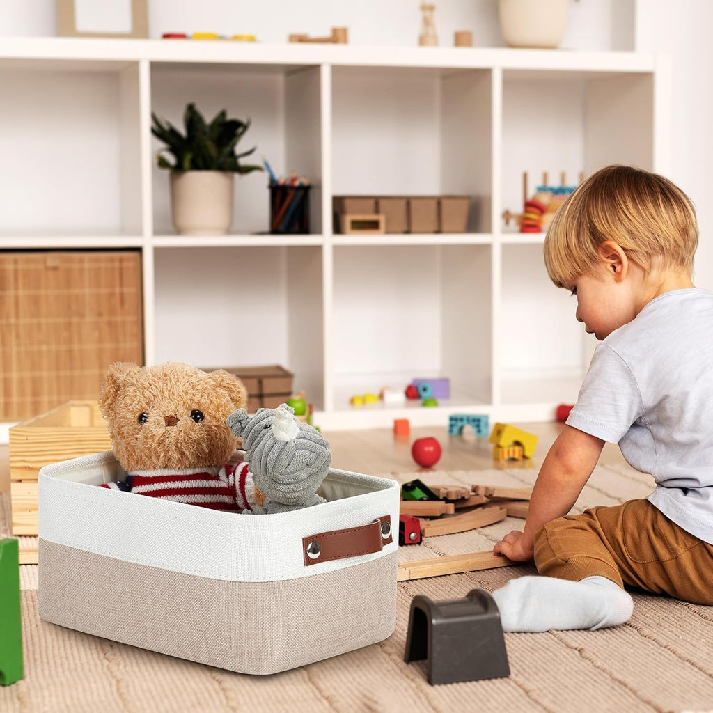 DULLEMELO Collapsible Fabric Storage Bins - Set of 2, 11.8x7.9x5.1 Inch, White & Khaki
