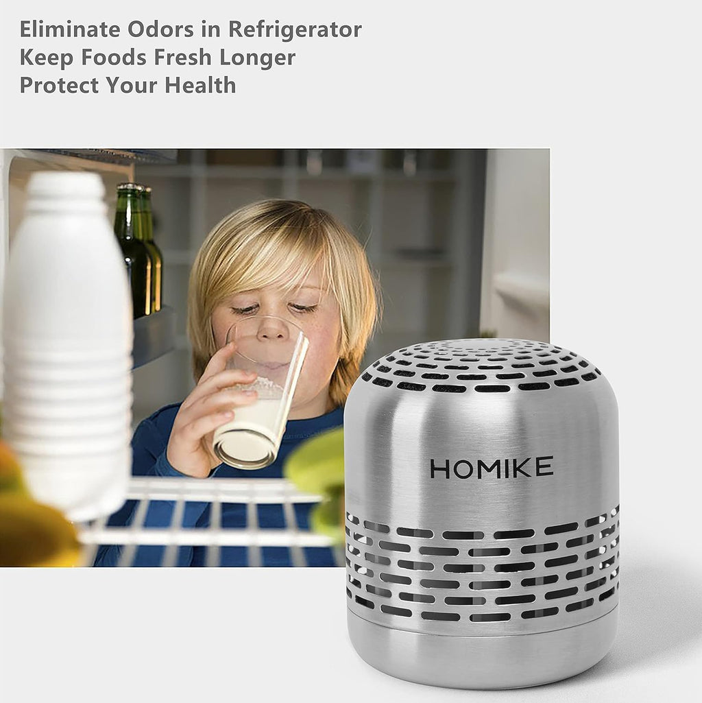 HOMIKE Refrigerator Deodorizer, Odor Eliminator,Last up to 10 Years for Car,Closet,Shoes Cabinet,Fridge and Freezer,Outperforms Baking Soda and Activated Carbon(Stainless Steel)