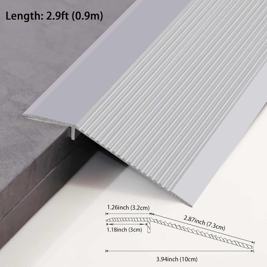 Gaahing Aluminum Floor Transition Threshold Strip, Bridge The Height Gap Between 0.3 to 1.6 inches for Doorway Ramp (35.4in x 3.9in, Matte Silver)