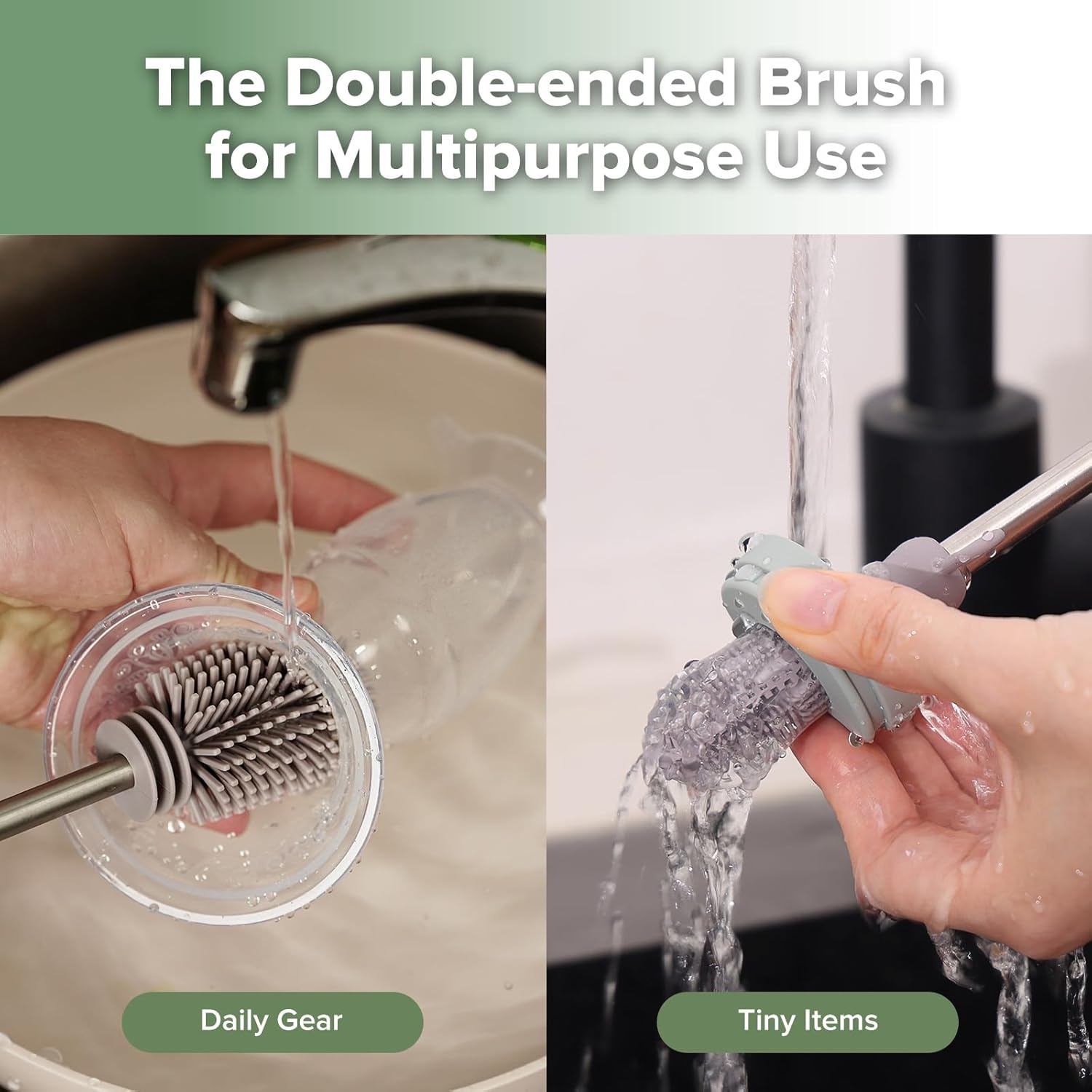 Haakaa Silicone Cleaning Brush - Baby Bottle Brush Cleaner for Breast Pump,Nipple,Breast Milk Storage Bag - Food Grade Silicone - 1 Count - Grey