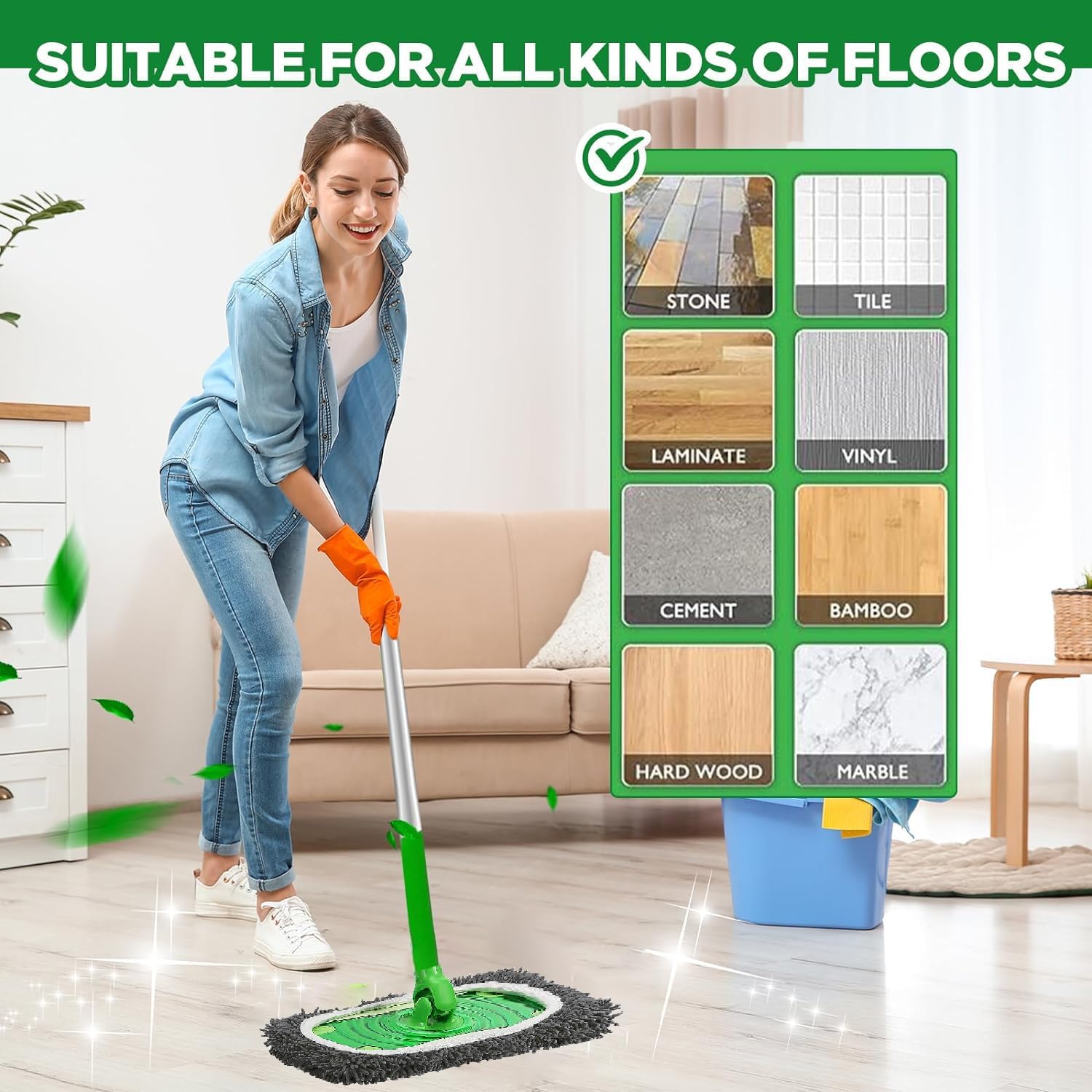 Reusable Microfiber Mop Pads Washable Wet Pads Compatible with Swiffer Sweeper Refills Pads for Wet & Dry Sweeping Cloths Mop Head Replacement for Household Cleaning (Grey 4PCS)