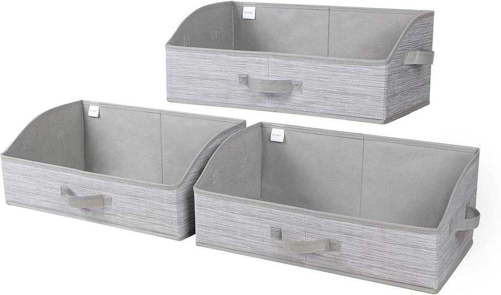 WUIKE Closet Organizers and Storage, Foldable Trapezoid Storage Bins with Handles, Clothes Storage Bins, Closet Shelf Organizer for Wardrobe, Light Gray/Slub Gary, Extra Large, 3-Pack