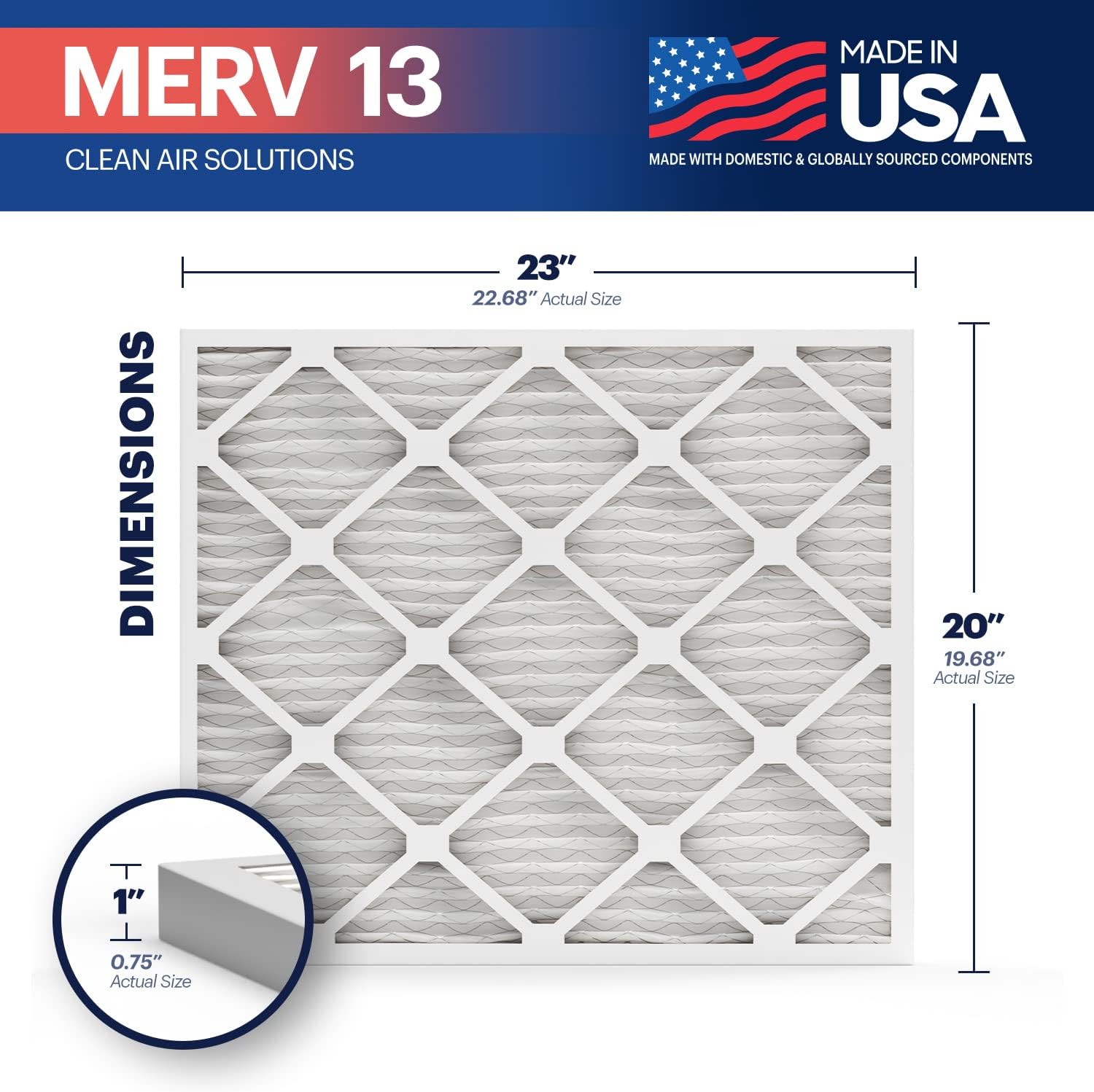 BNX TruFilter 20x23x1 Air Filter MERV 13 (4-Pack) - MADE IN USA - Electrostatic Pleated Air Conditioner HVAC AC Furnace Filters for Allergies, Pollen, Mold, Bacteria, Smoke, Allergen, MPR 1900 FPR 10