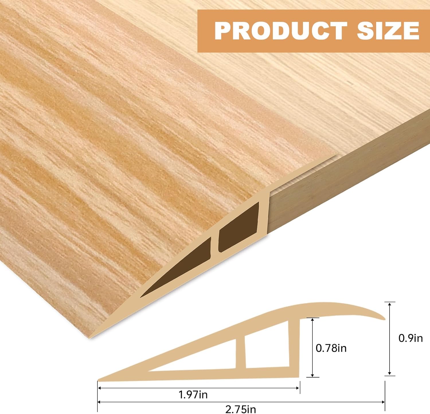 Vinyl Door Threshold Flooring Transition Strip Self Adhesive Carpet Edging Strip for Laminate Doorway Edge Threshold from 3/5" to 4/5" (Light Yellow Wood Grain, 6.6 Ft)