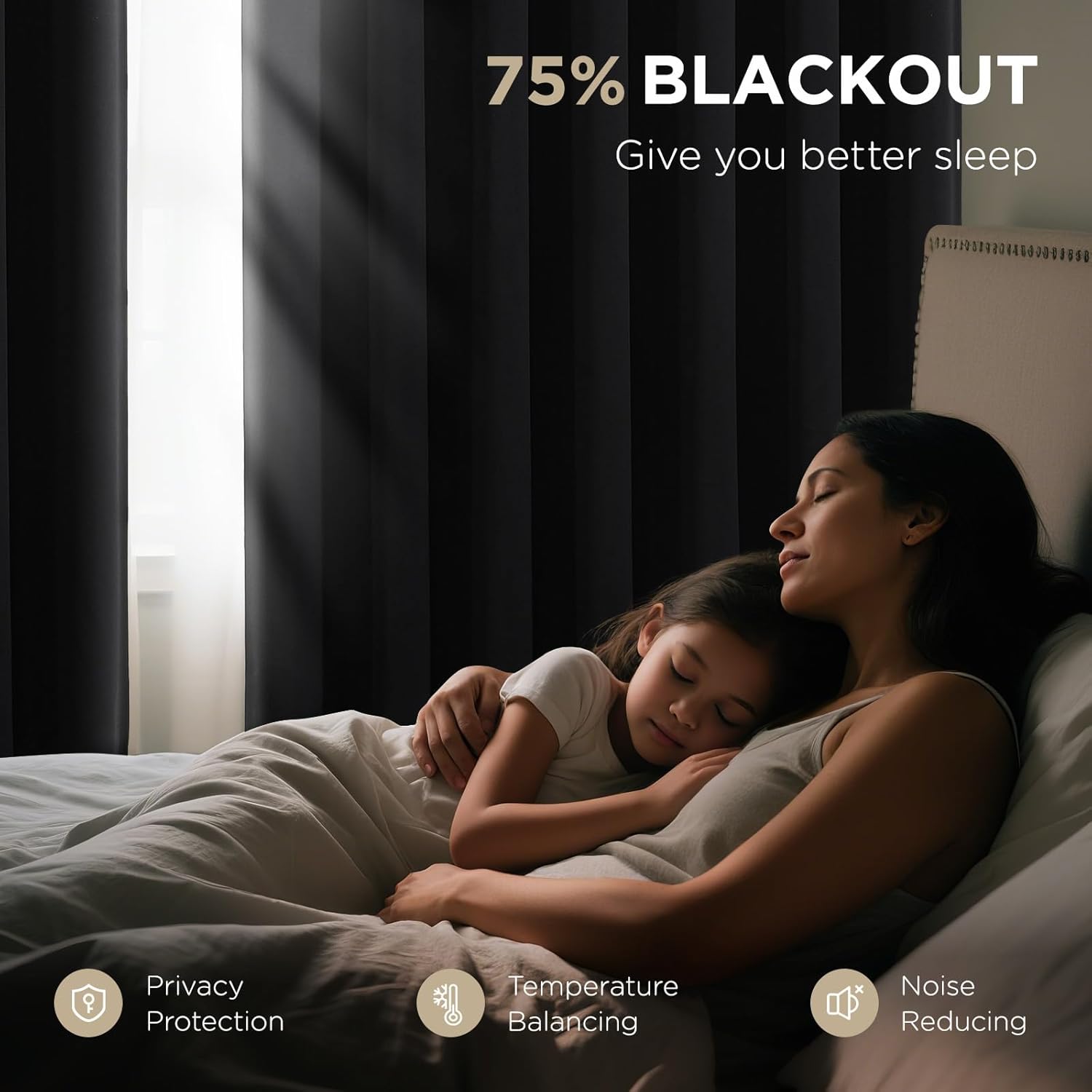 Joydeco Blackout Patio Sliding Door Curtains 108 Inches Long, Grommet Privacy Room Divider Curtains, Extra Wide Thermal Blackout Drapes for Bedroom Living Room (Black, 70Wx108L, 1 Panel)