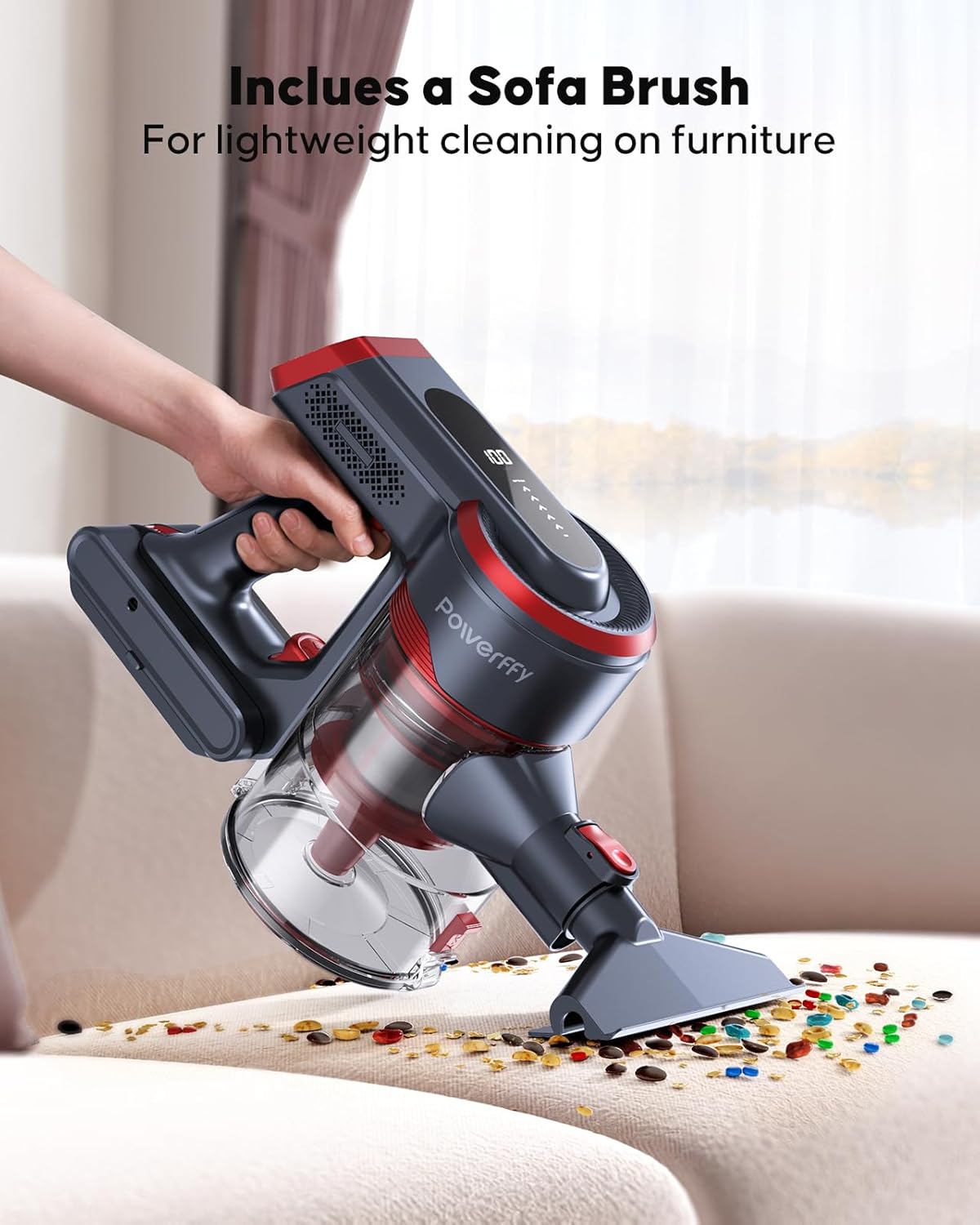 Cordless Vacuum Cleaner, 40kPa/450W Stick Cordless Vacuum Up to 55 Mins Runtime with LED Touch Screen, Anti-Tangle Vacuum Cleaner with Charging Station for Carpet Hard Floor Pet Hair
