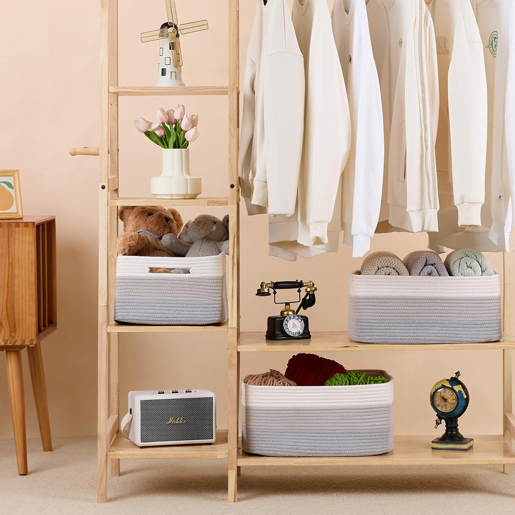 Large Storage Baskets for Organizing, Closet Shelf Baskets for Clothes Blanket Towels, Baby Nursery, Toy Bins Box, Woven Rope Baskets, 17 x 13 x 7.5”, 4 Packs Gradient Grey