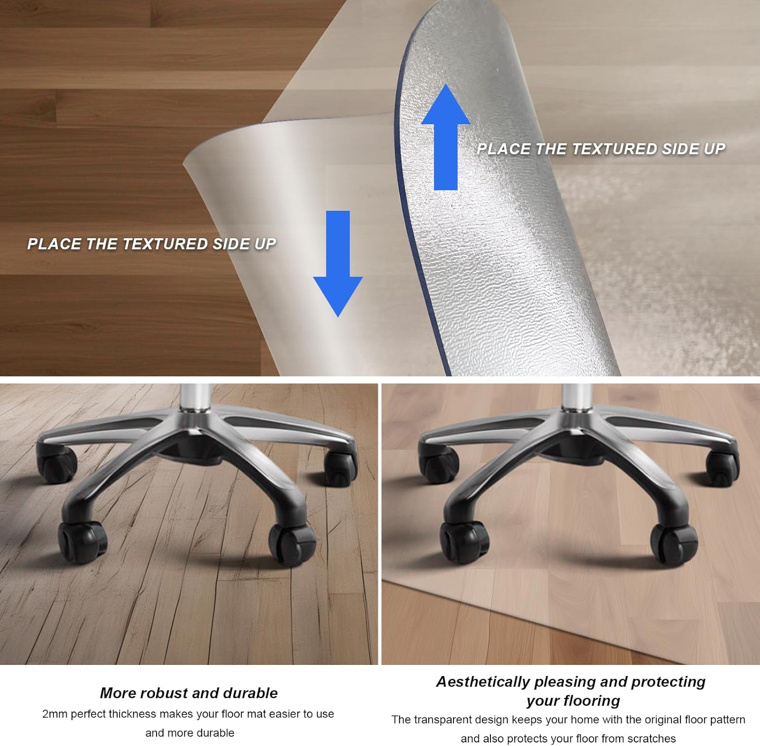 Azadx Chair Mat for Hardwood 60"x 36" Large Office Chair Mat for Hardwood Floors Protector Mat for Office Chair Easy Glide Rolling Plastic Clear Desk Computer Chair Mats for Home Offices