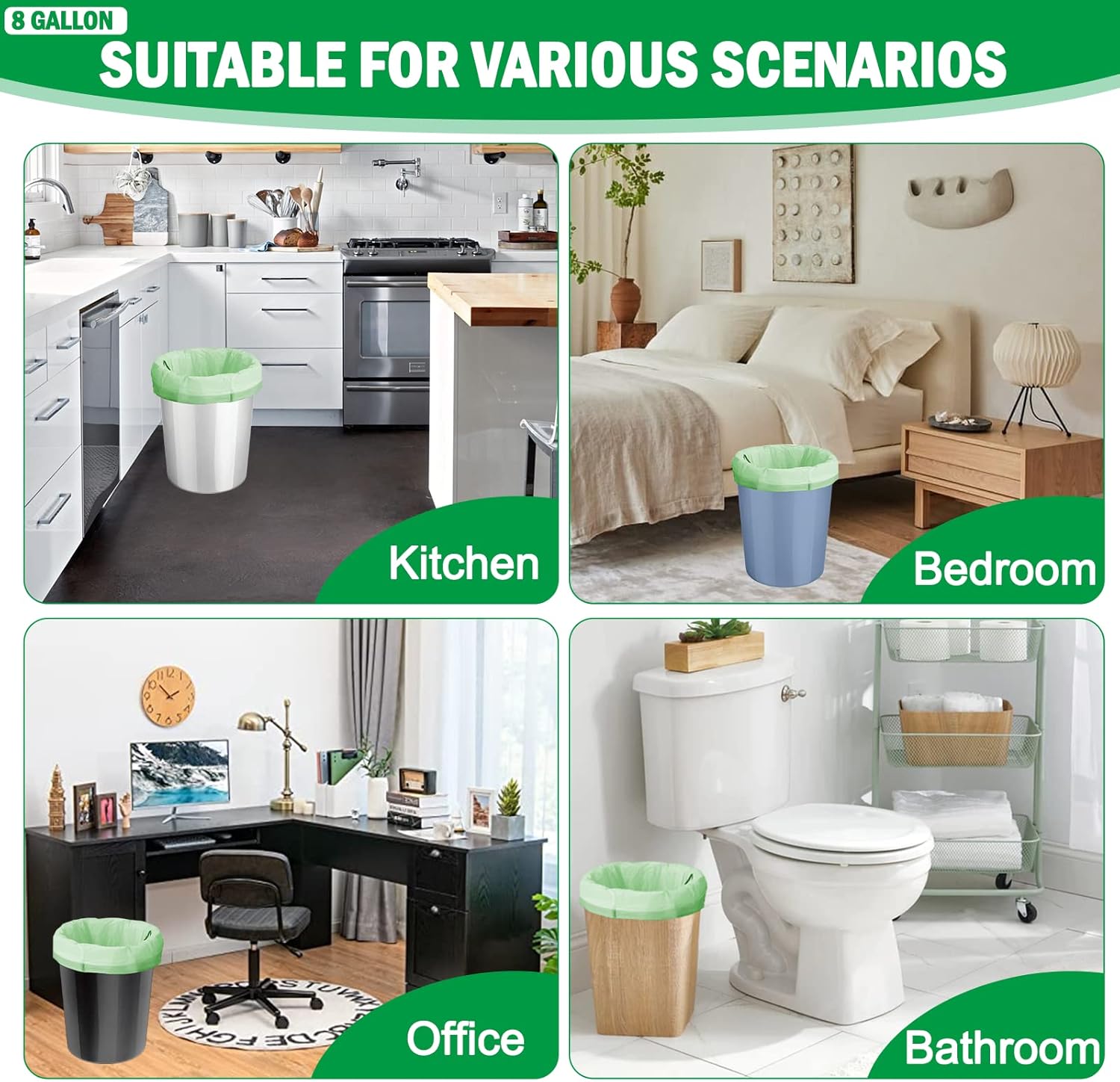 8 Gallon Compostable Trash Bags, 50 Count Drawstring Trash Bags Biodegradable, Heavy Duty Extra Thick Compost Bags, Kitchen Food Scrap Waste Bag, US BPI and OK Compost Home Certified